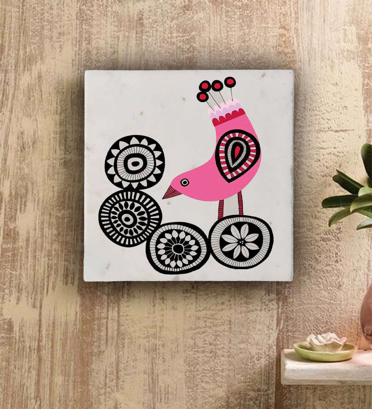 Pink Bird marble wall art