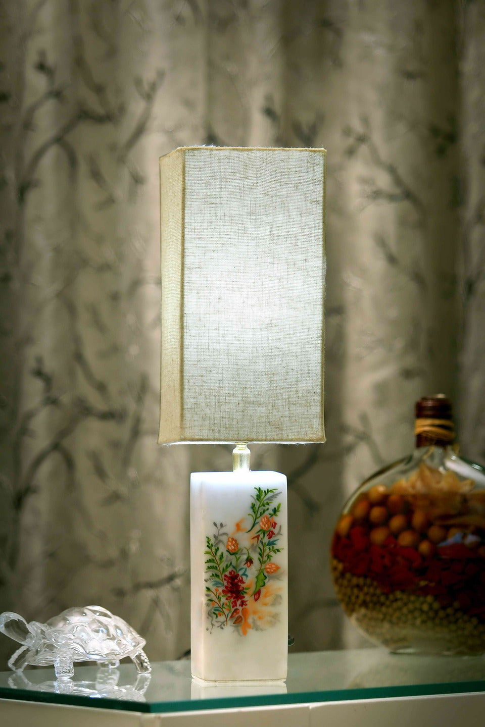 Abstract Marble Table Lamp with Beige Shade