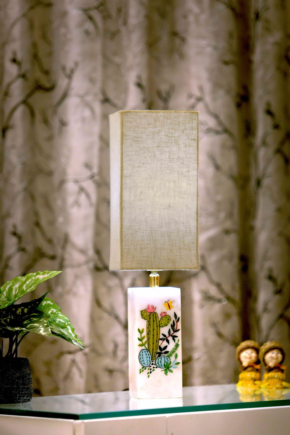 Cactatious Marble Table Lamp with Beige Shade