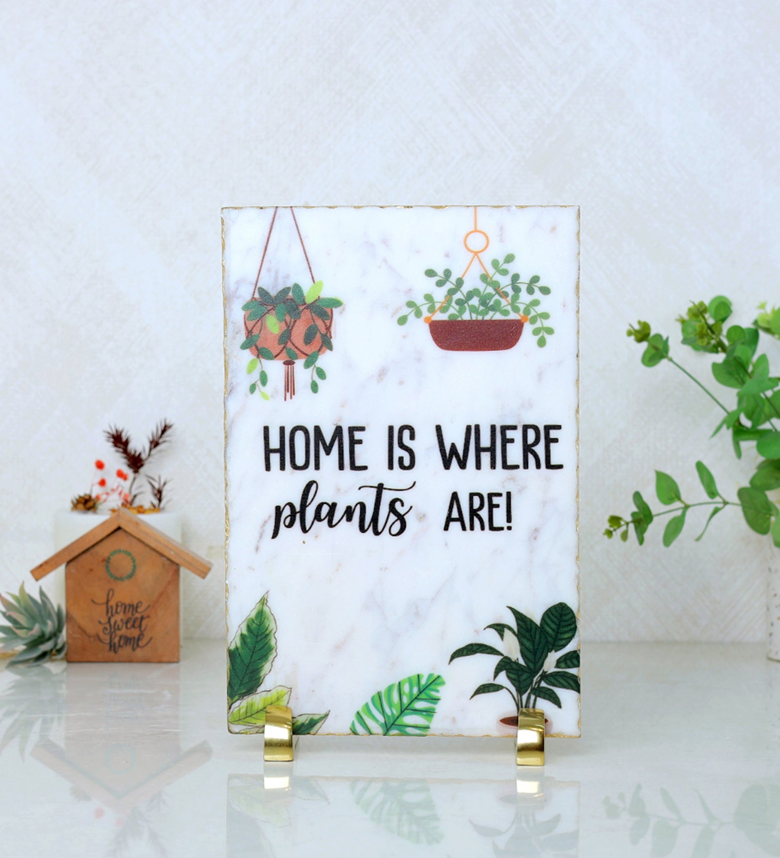 Home Is Where Plants Are Marble Table Decor Item