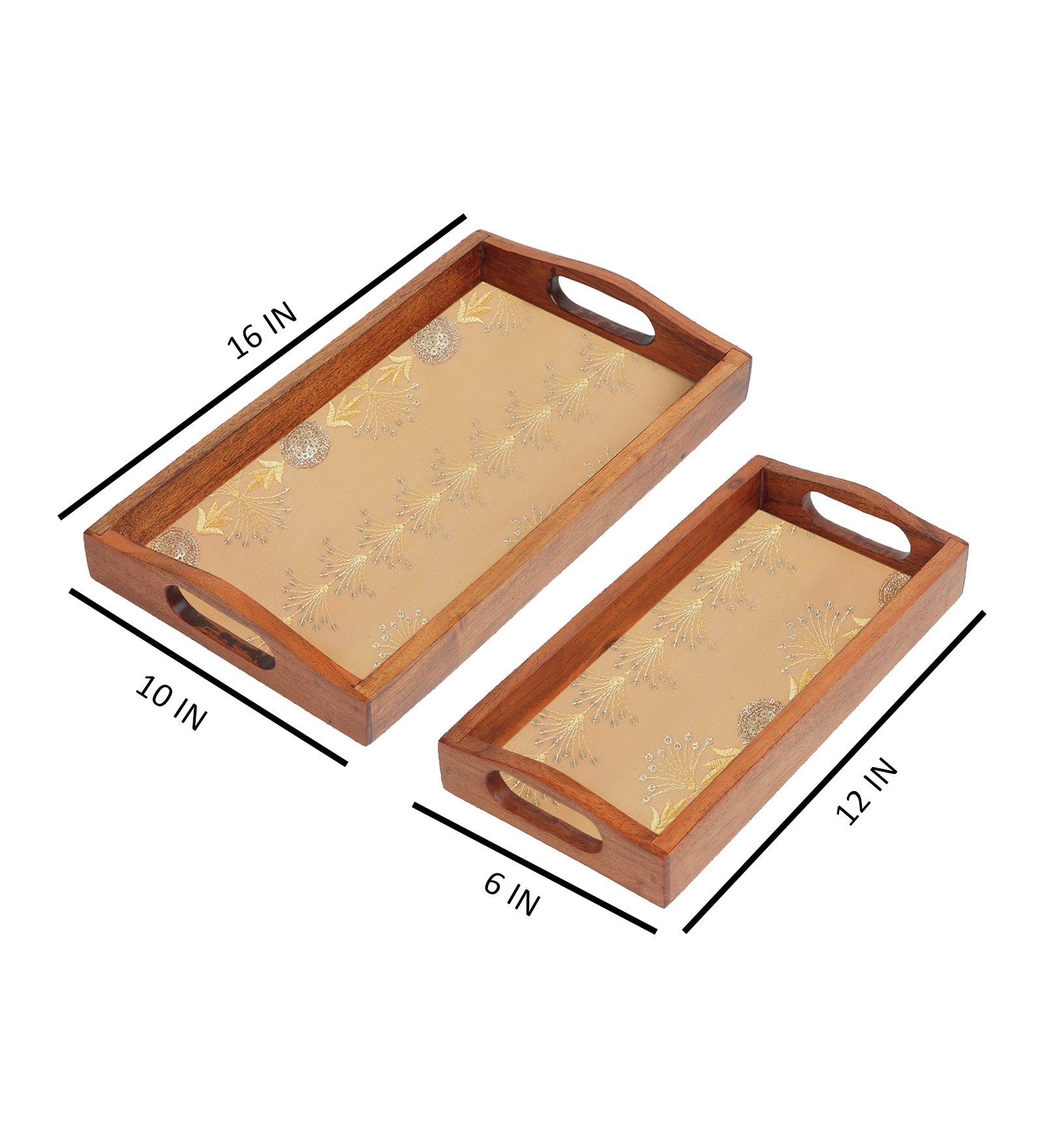 Set of 2 Rectangle Elegant Wooden Serving Tray 16"X10" & 12"X6"