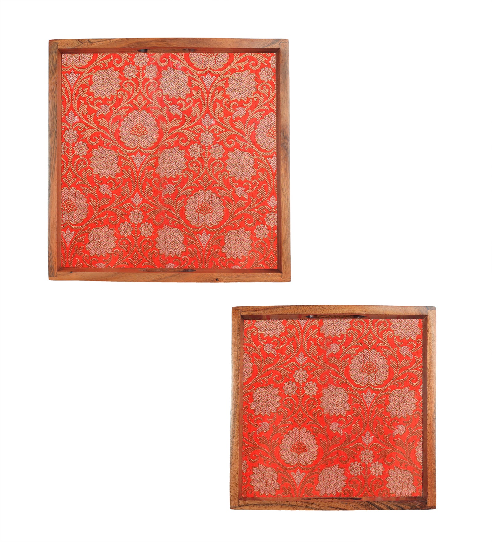 Set of two square exquisite wooden serving tray