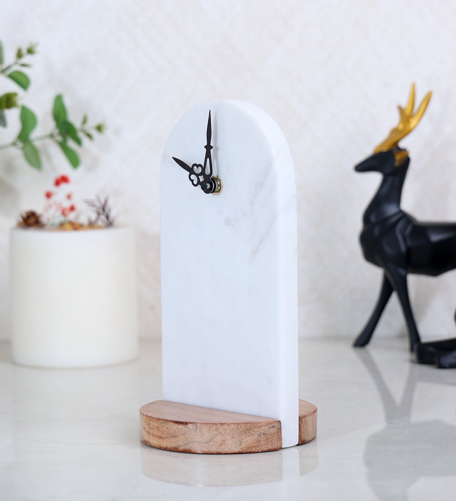 Marble and Wood Table Clock