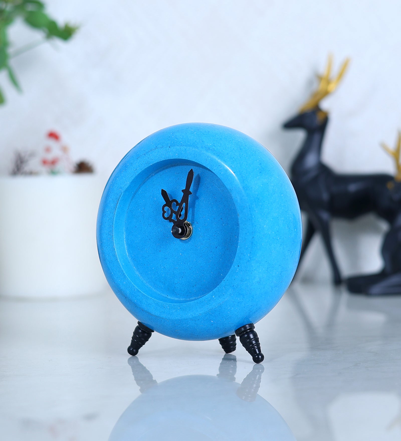 Azure Blue Marble Table Clock