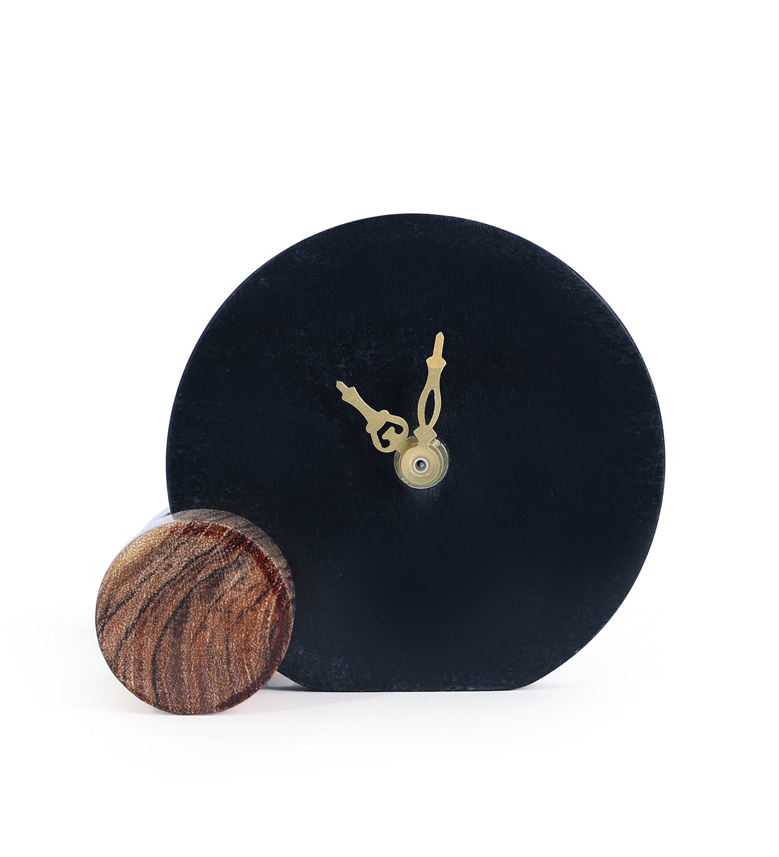 Black Marble and Wood Table Clock