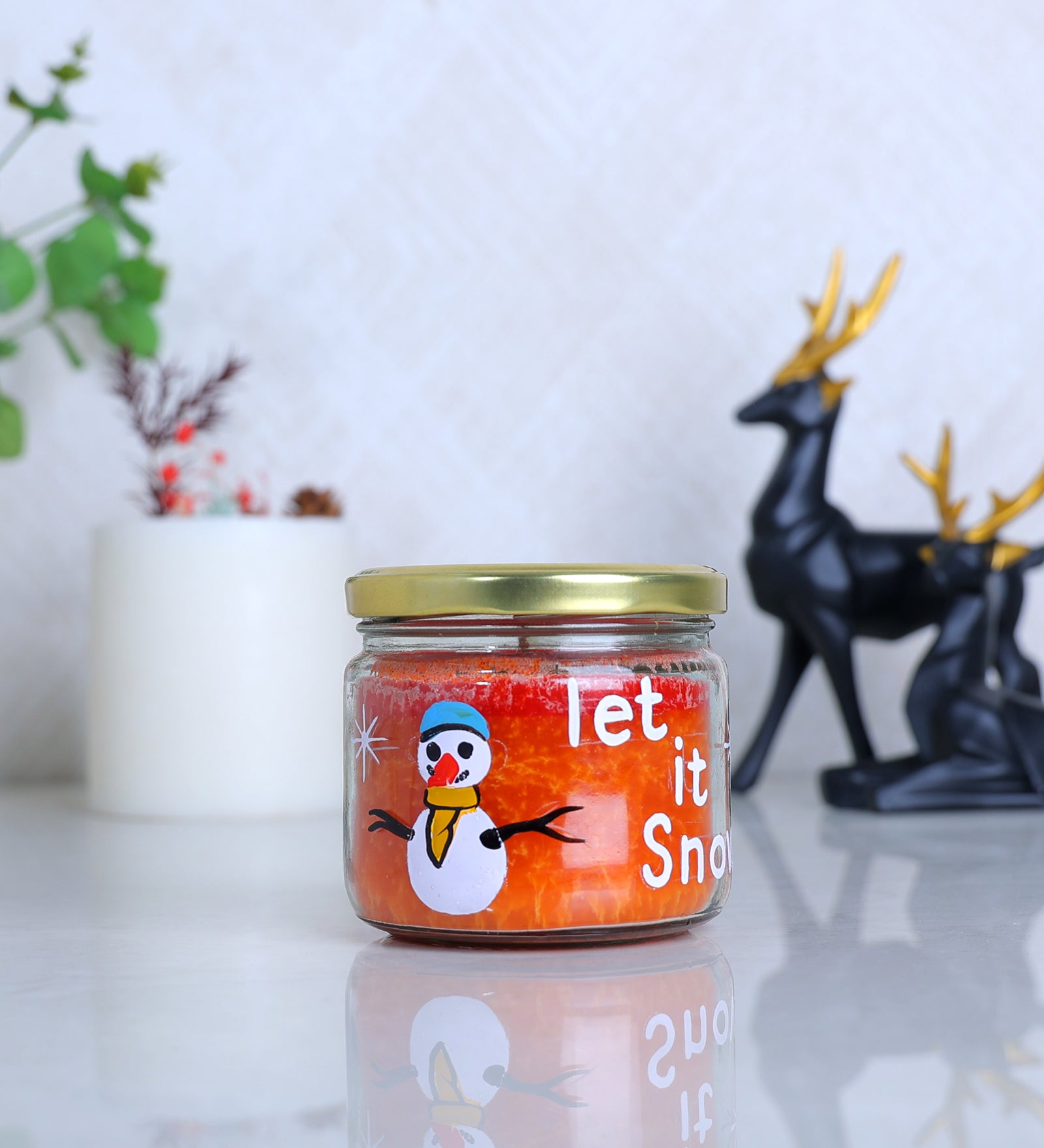 Let It Snow Hand Painted Glass Candle Jar