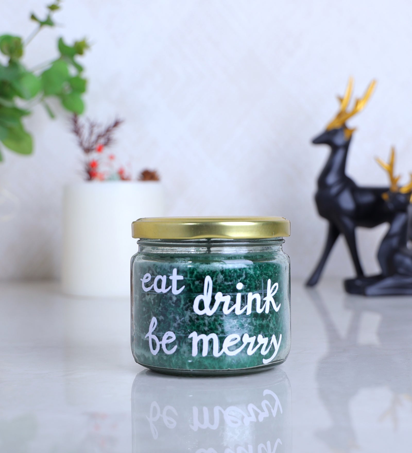 Eat Drink Be Merry Hand Painted Glass Candle Jar