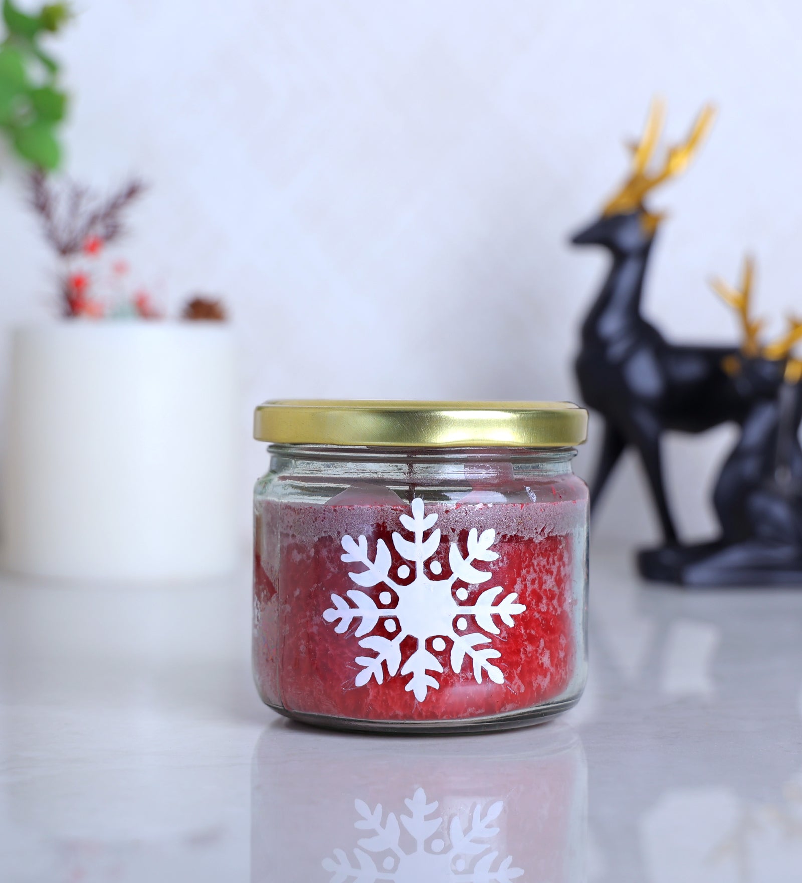 Besuited Snowflake Hand Painted Glass Candle Jar