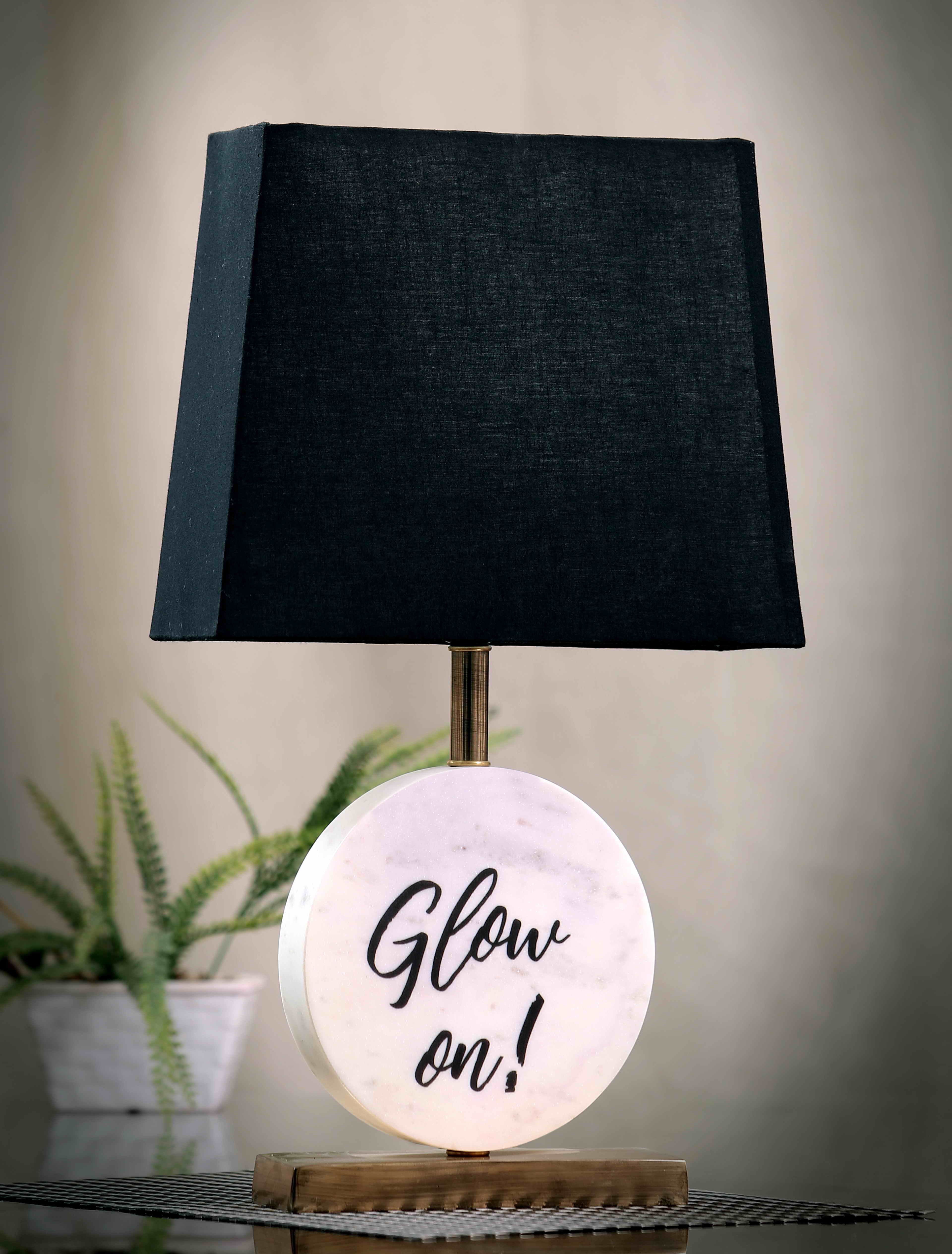 Glow On Round Marble Table Lamp Black Brass