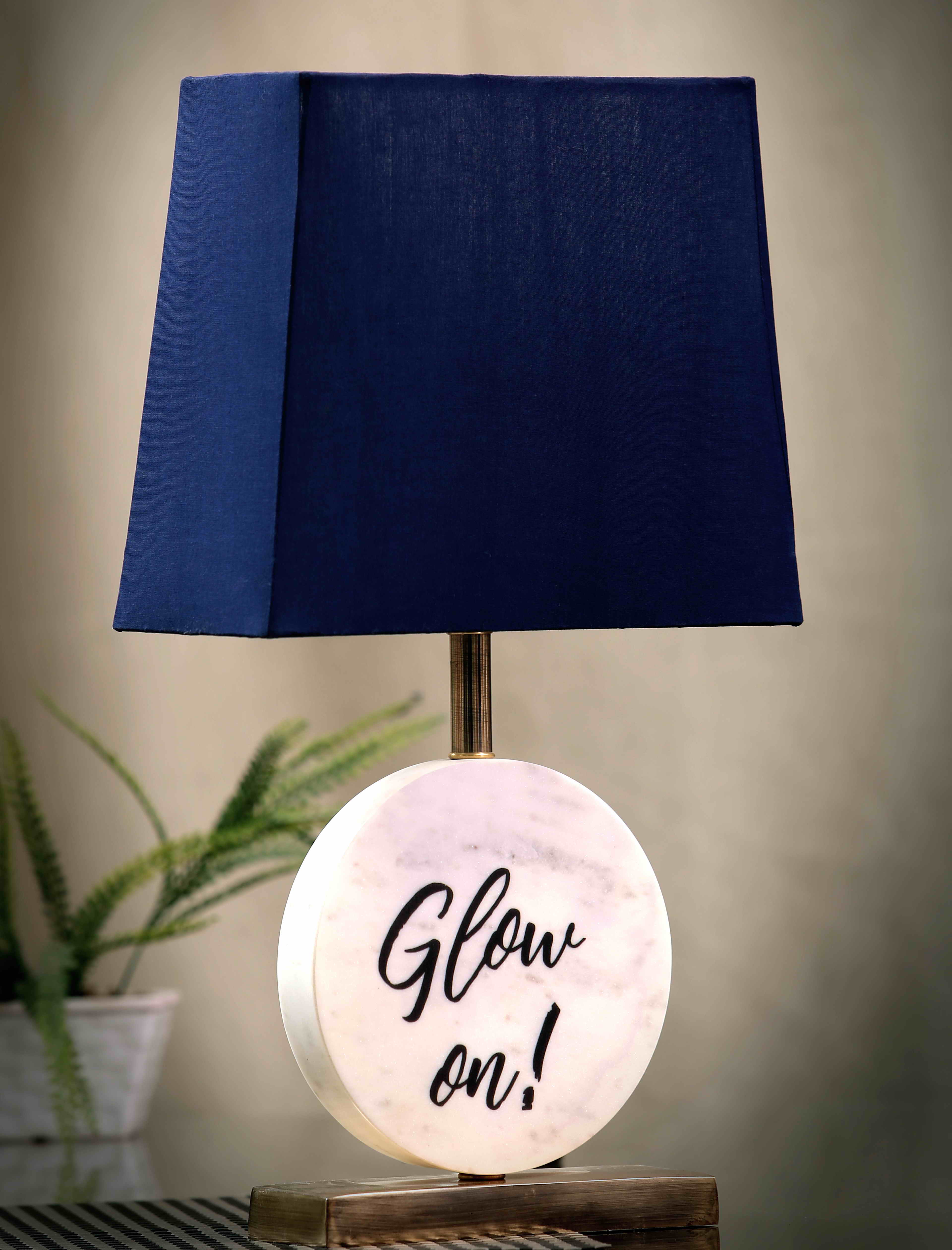 Glow On Round Marble Table Lamp Blue Brass