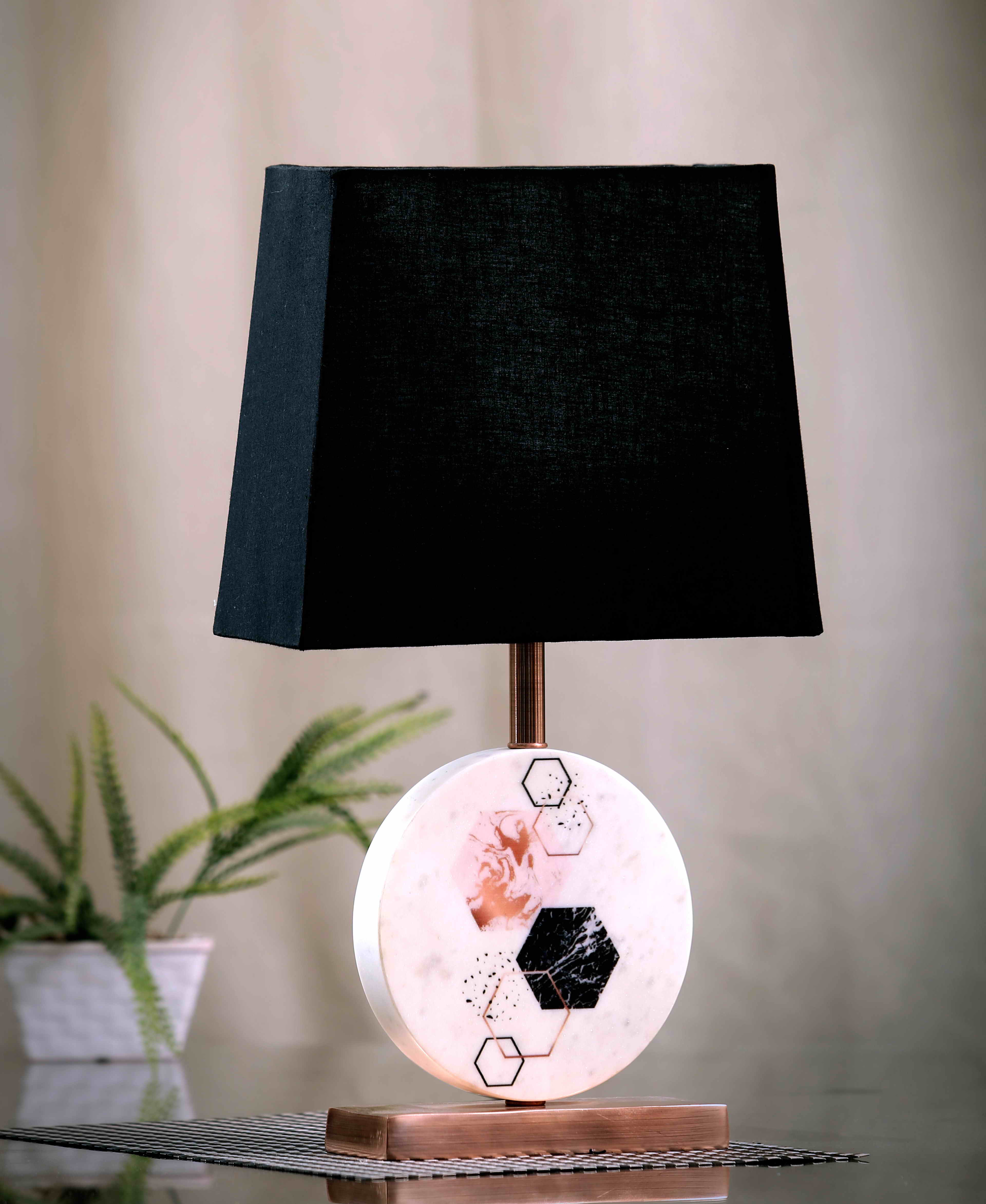Hexagon Round Marble Table Lamp Black Copper