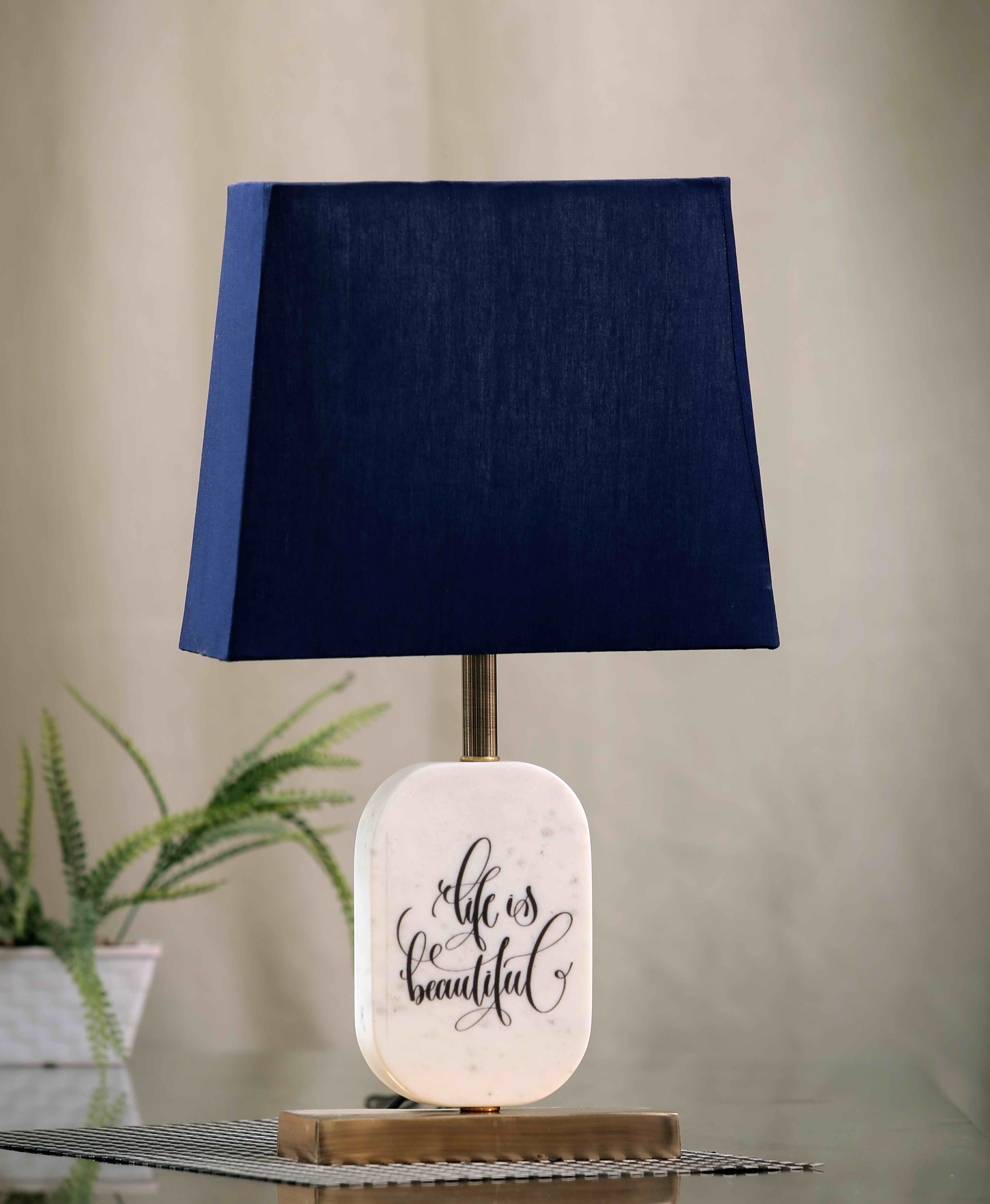 Life is Beautiful Marble Table Lamp Blue Brass