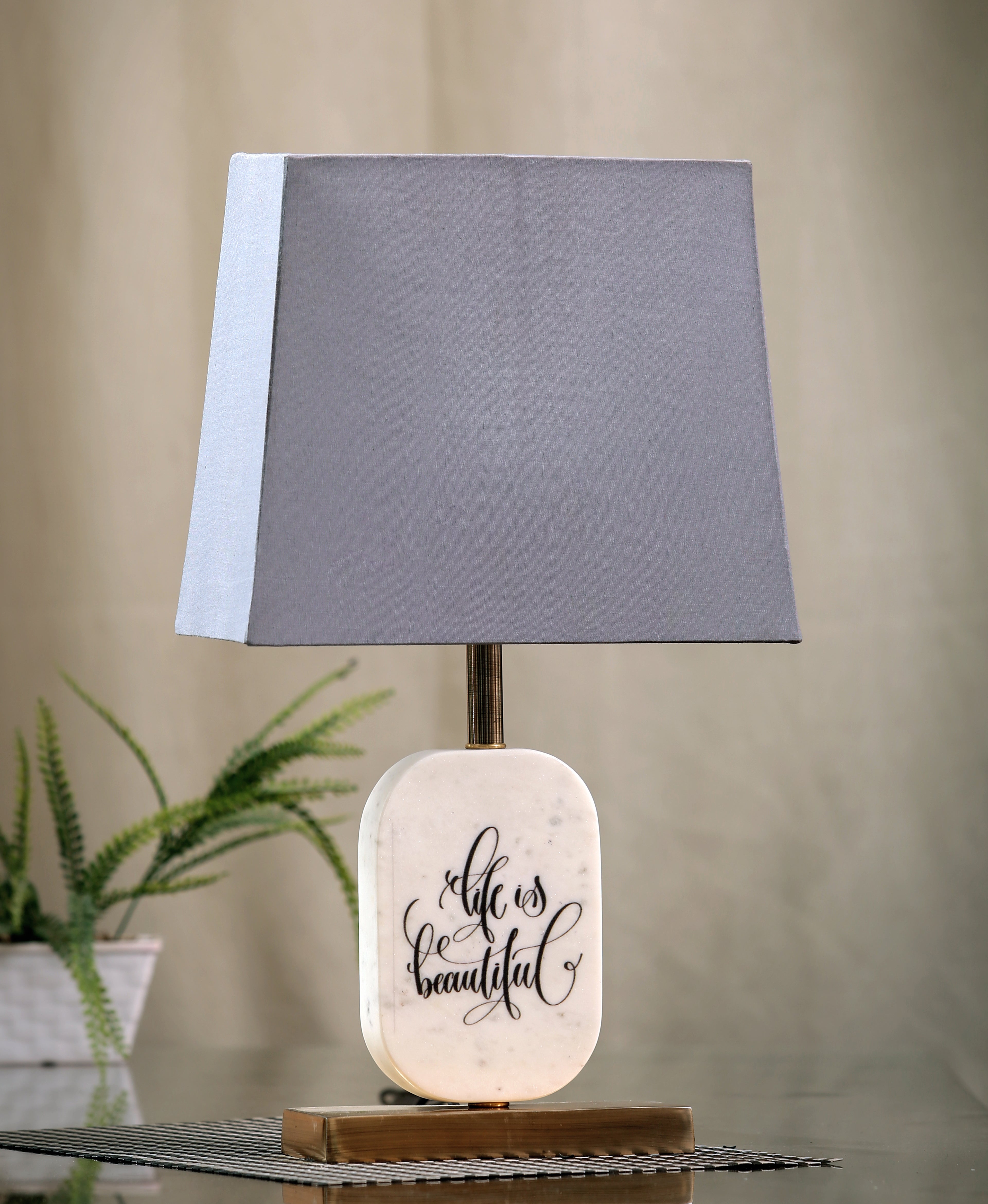 Life is Beautiful Marble Table Lamp Grey Brass