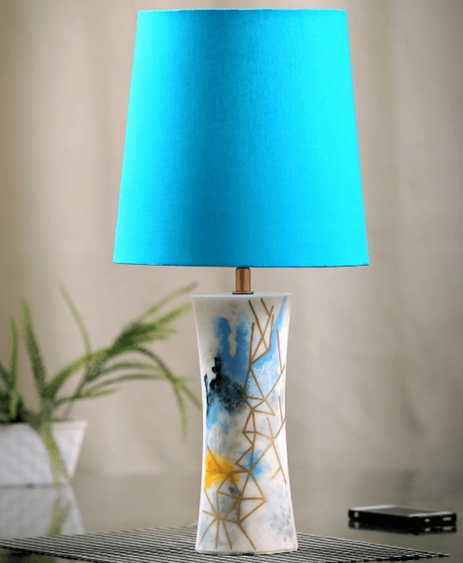 Bling Handpainted Marble Lamp with Blue Shade