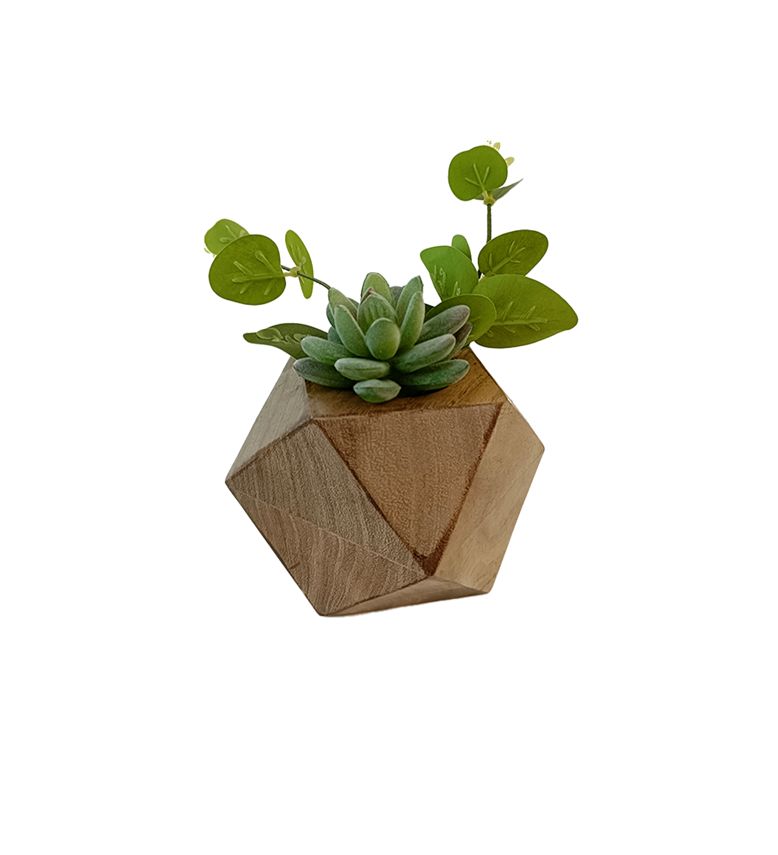 Small Hexagon Wooden Vase with Artificial Succulent Plant