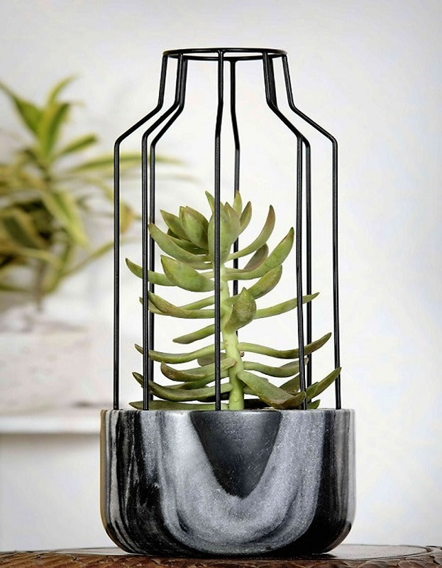 Grey Marble Base with Black Mesh Planter