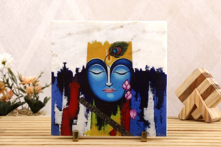 Divine Krishna Marble Table Decor Item