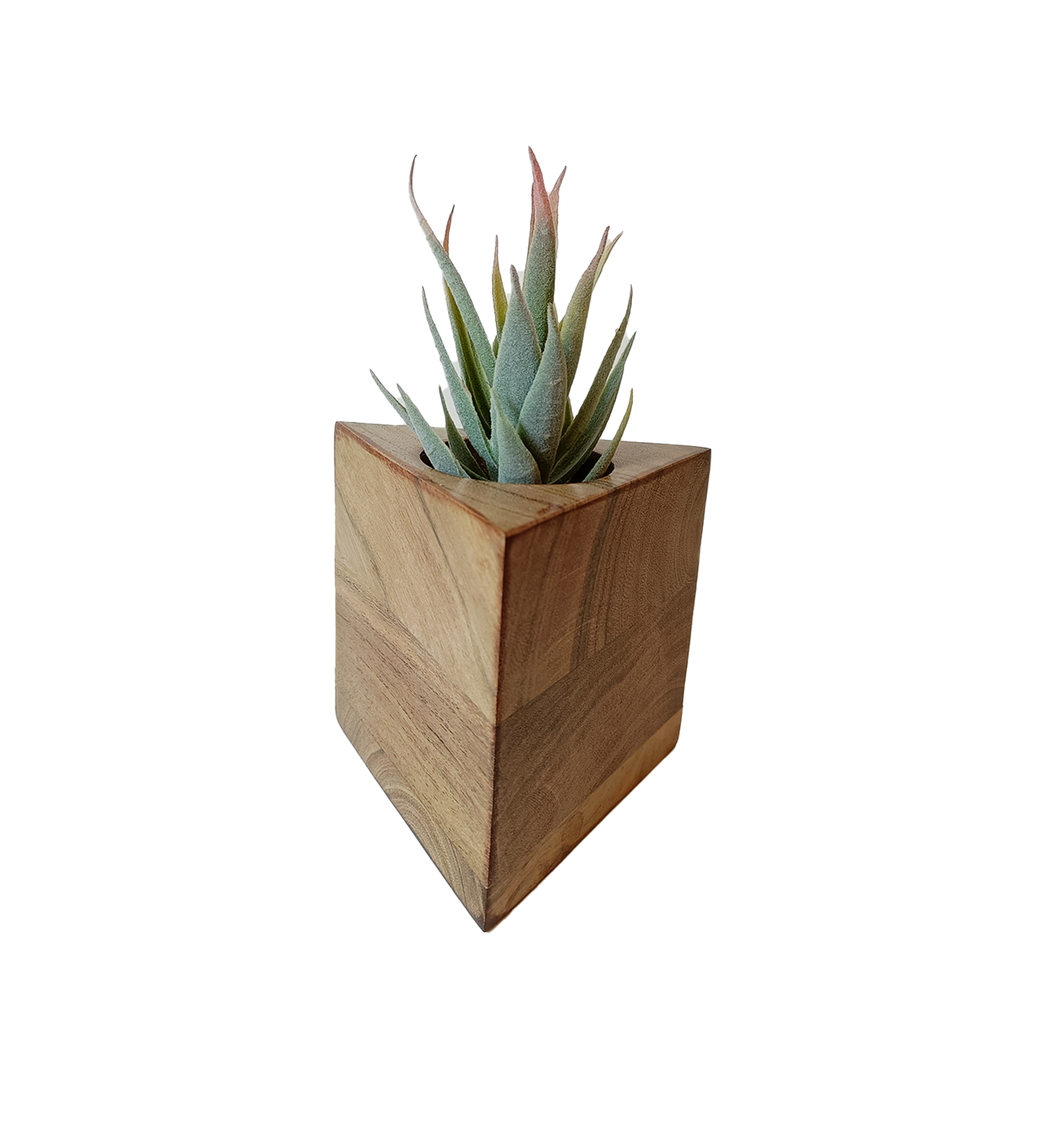 Triangle Wooden Vase with Artificial Succulent Plant