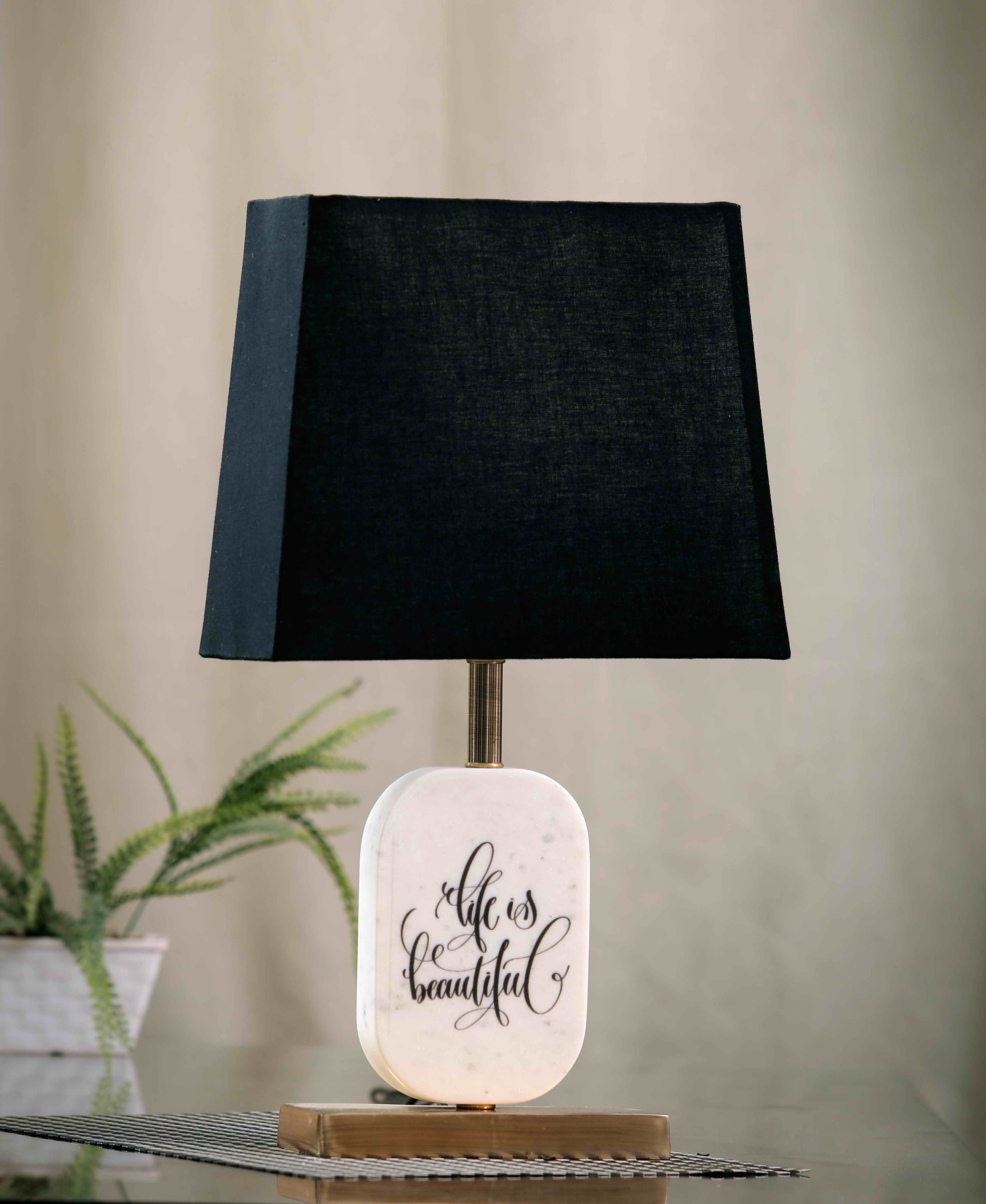 Life is Beautiful Marble Table Lamp Black Brass