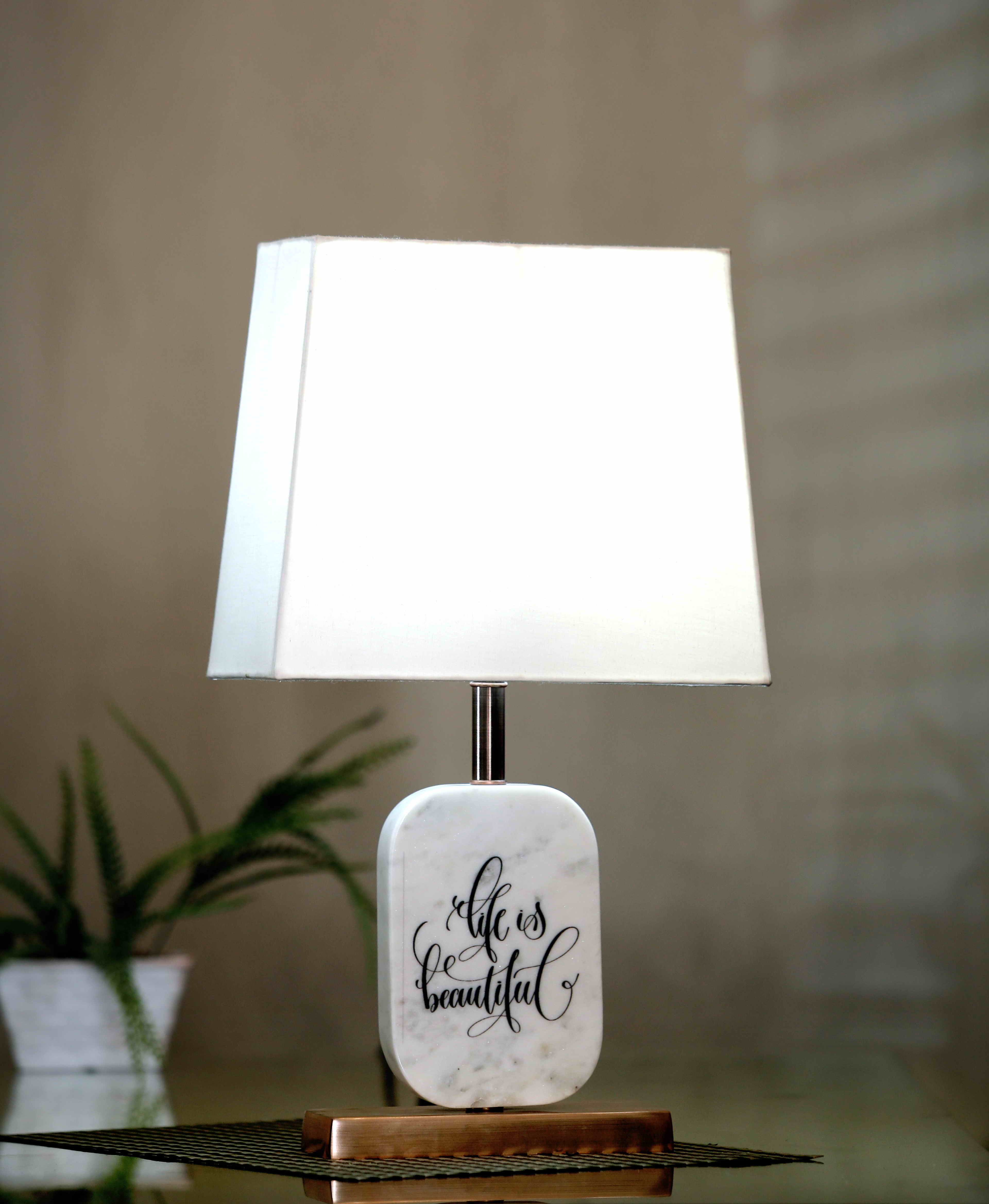 Life is Beautiful Marble Table Lamp White Brass