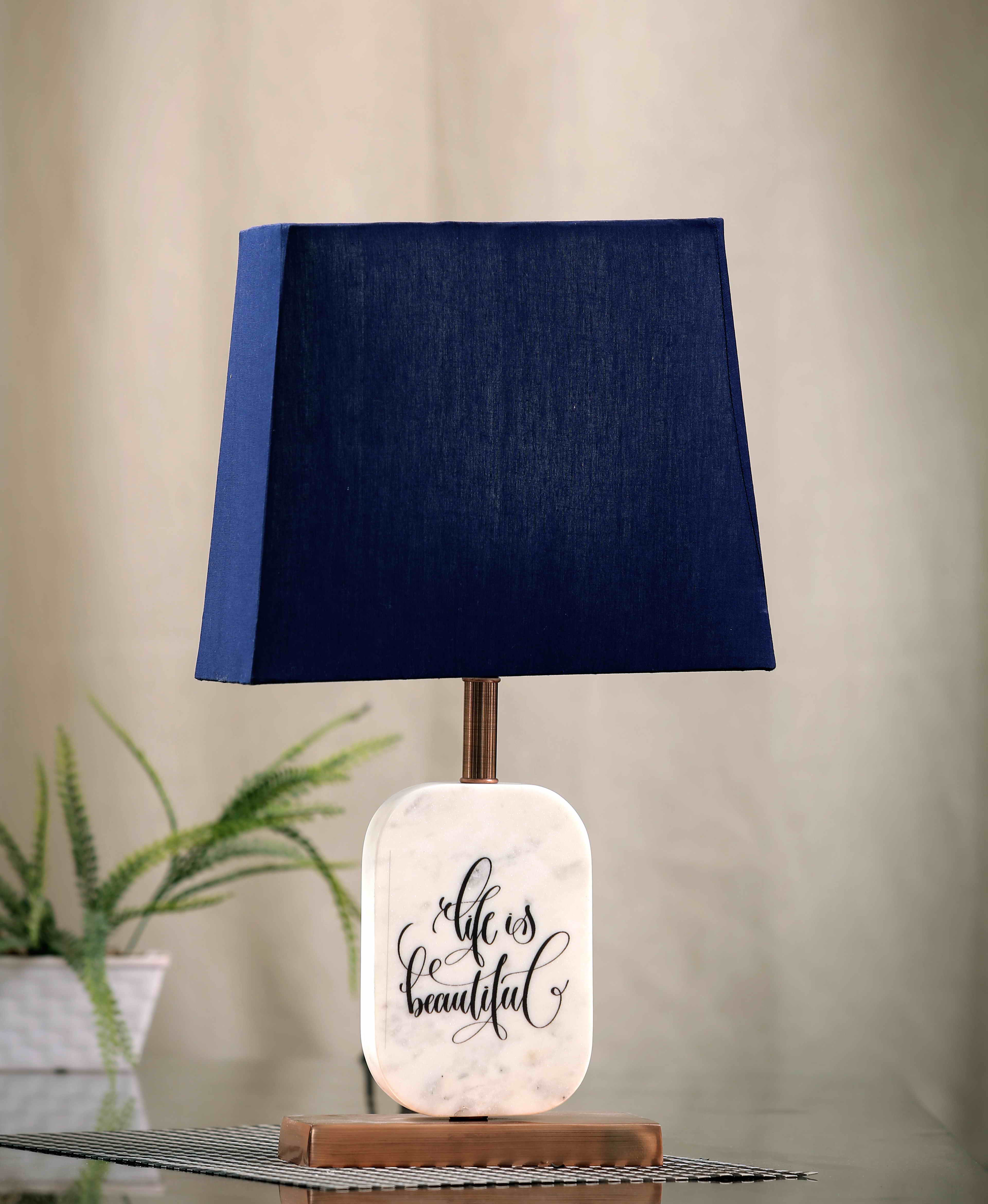 Life is Beautiful Marble Table Lamp Blue Copper