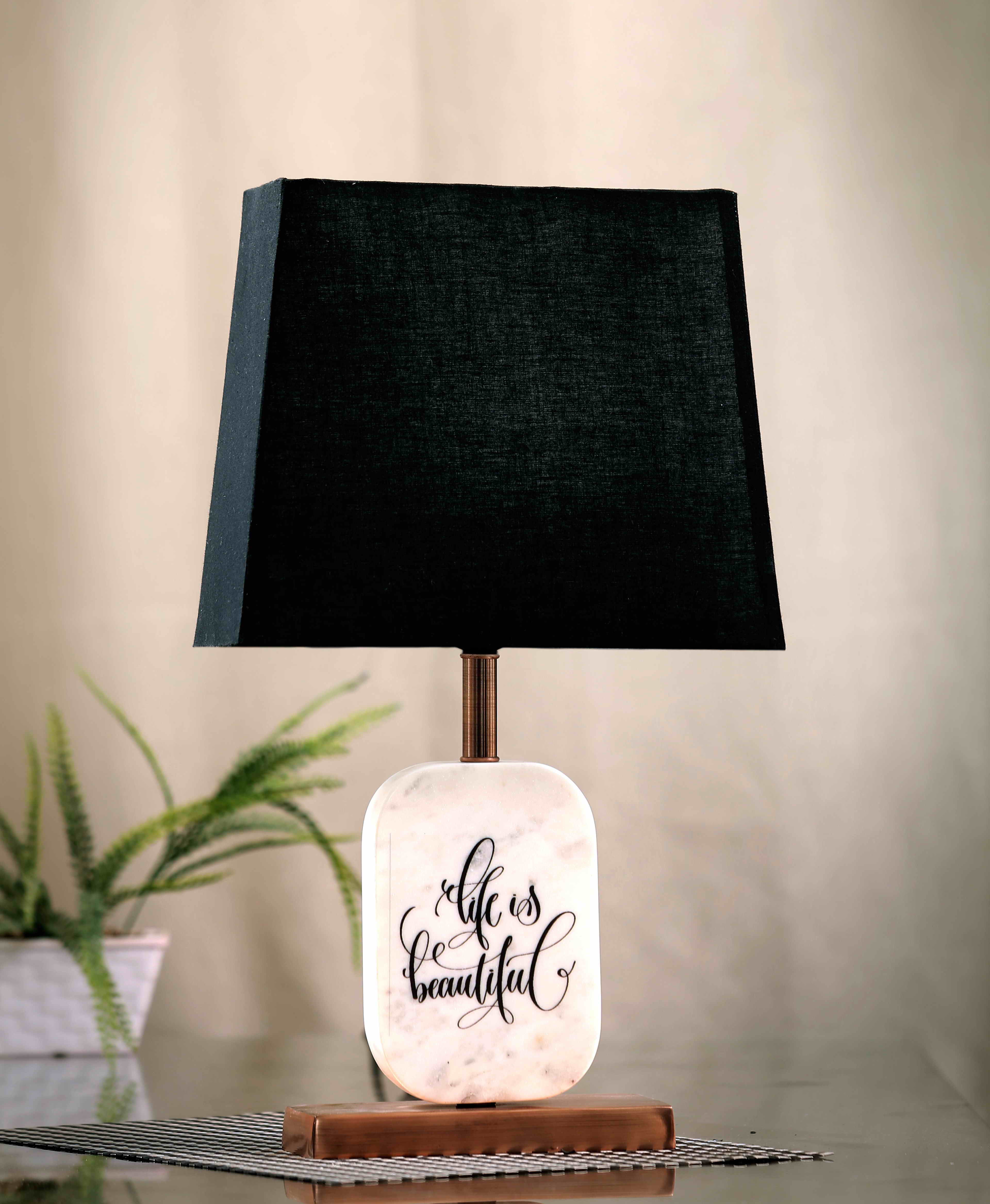 Life is Beautiful Marble Table Lamp Black Copper