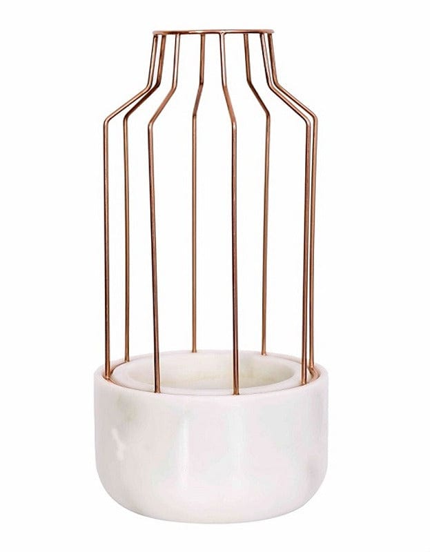 White Marble Base with Copper Metal Mesh Planter