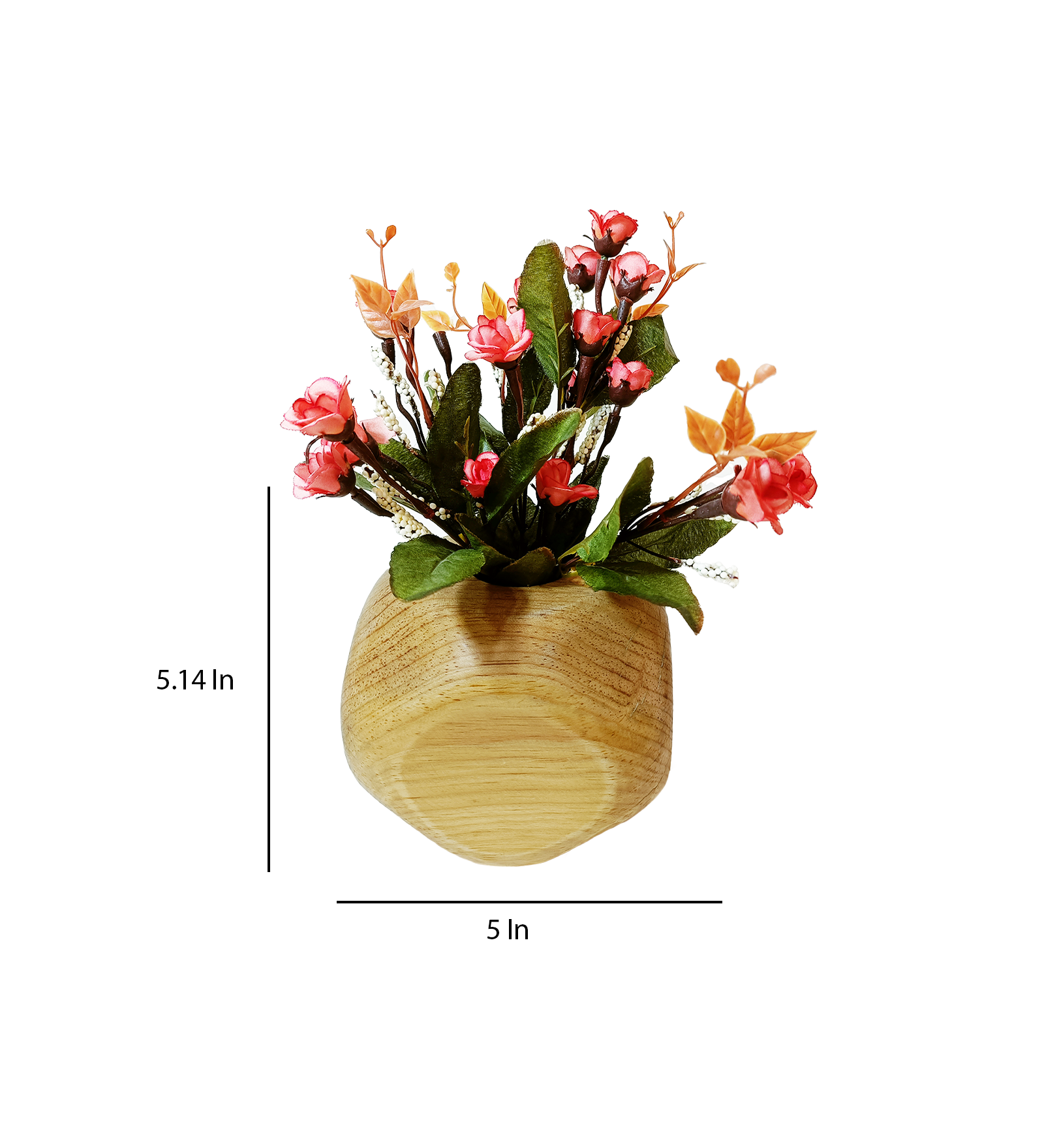 Wooden Vase with Artificial Flowers