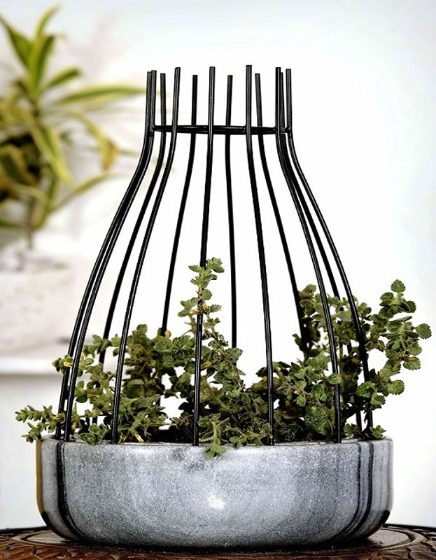 Grey Marble Base with Black Metal Web Planter