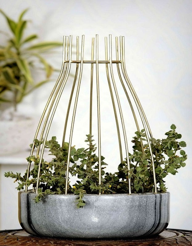 Grey Marble Base with Gold Metal Web Planter