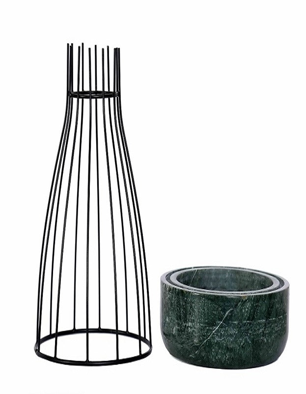 Green Marble Base with Black Metal Web Planter