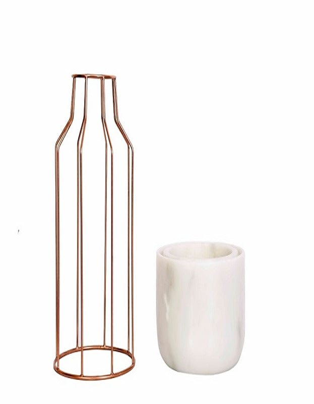 White Marble Base with Copper Metal Mesh Planter