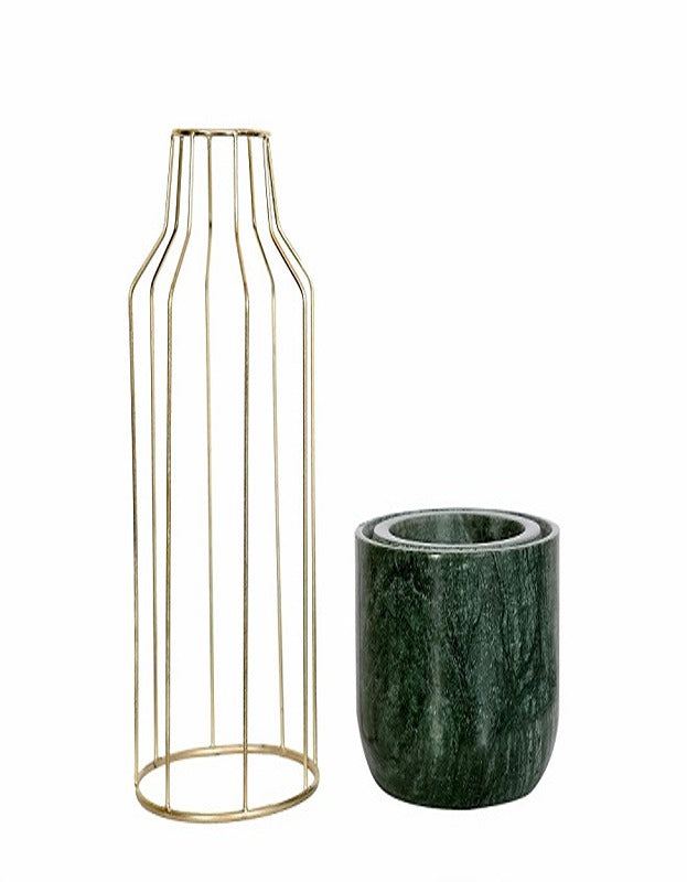 Green Marble Base with Gold Metal Mesh Planter