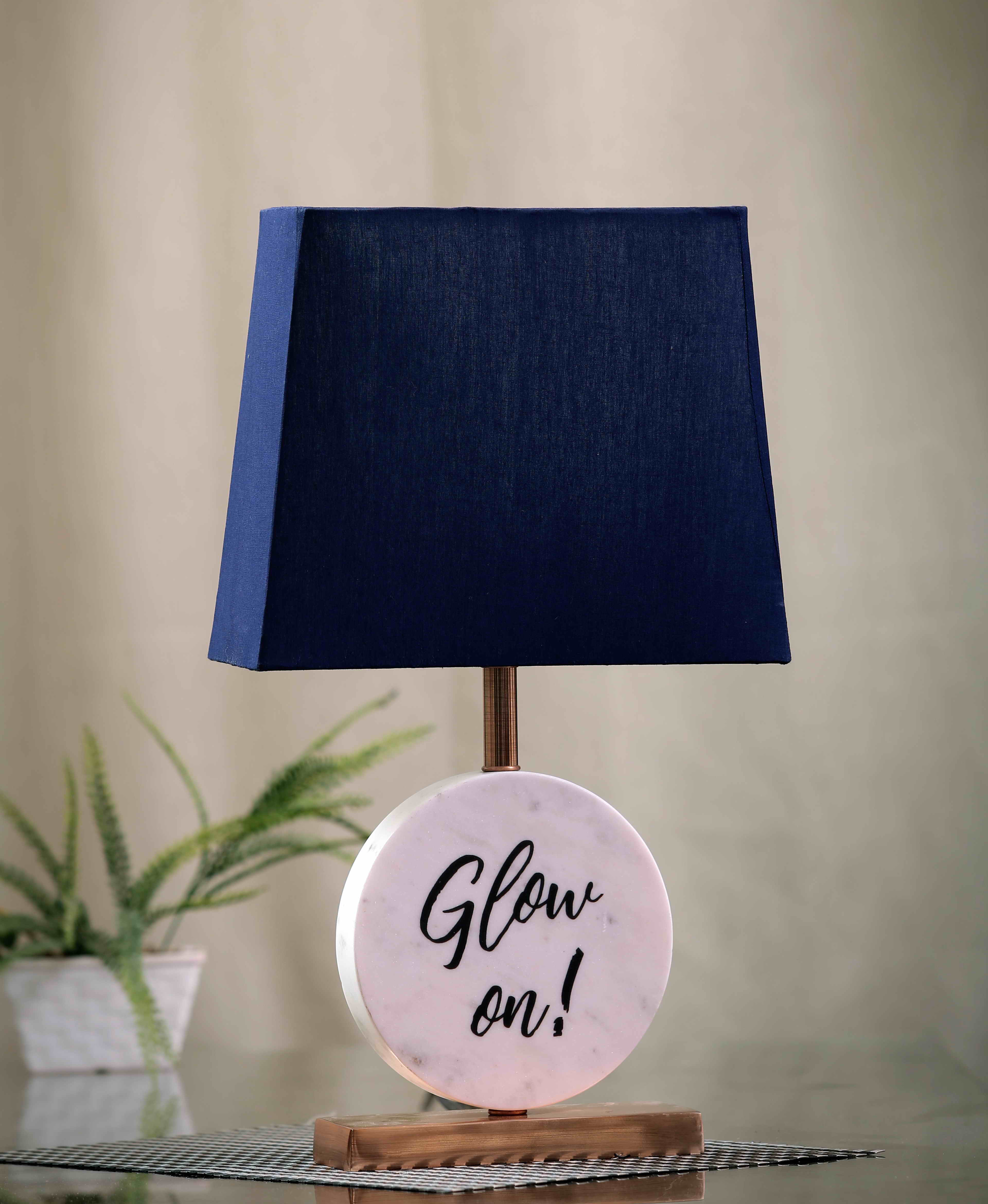 Glow On Round Marble Table Lamp Blue Copper