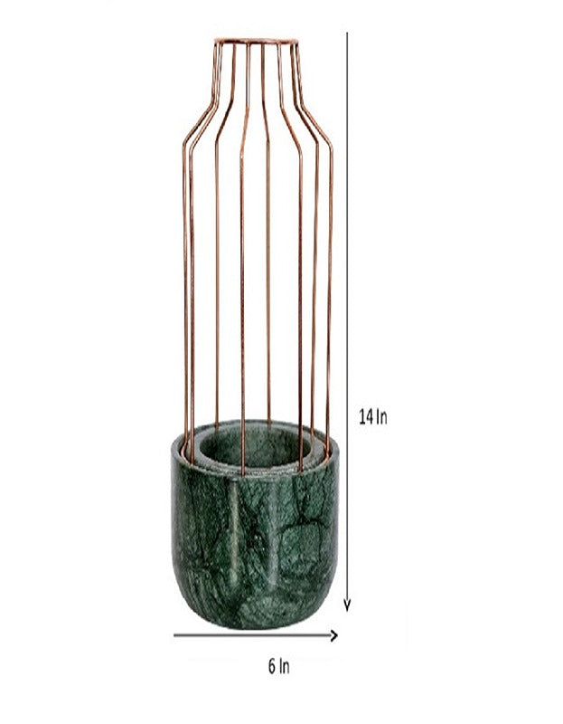 Green Marble Base with Copper Metal Mesh Planter