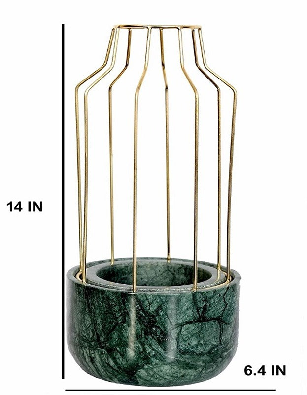 Green Marble Base with Gold Metal Mesh Planter