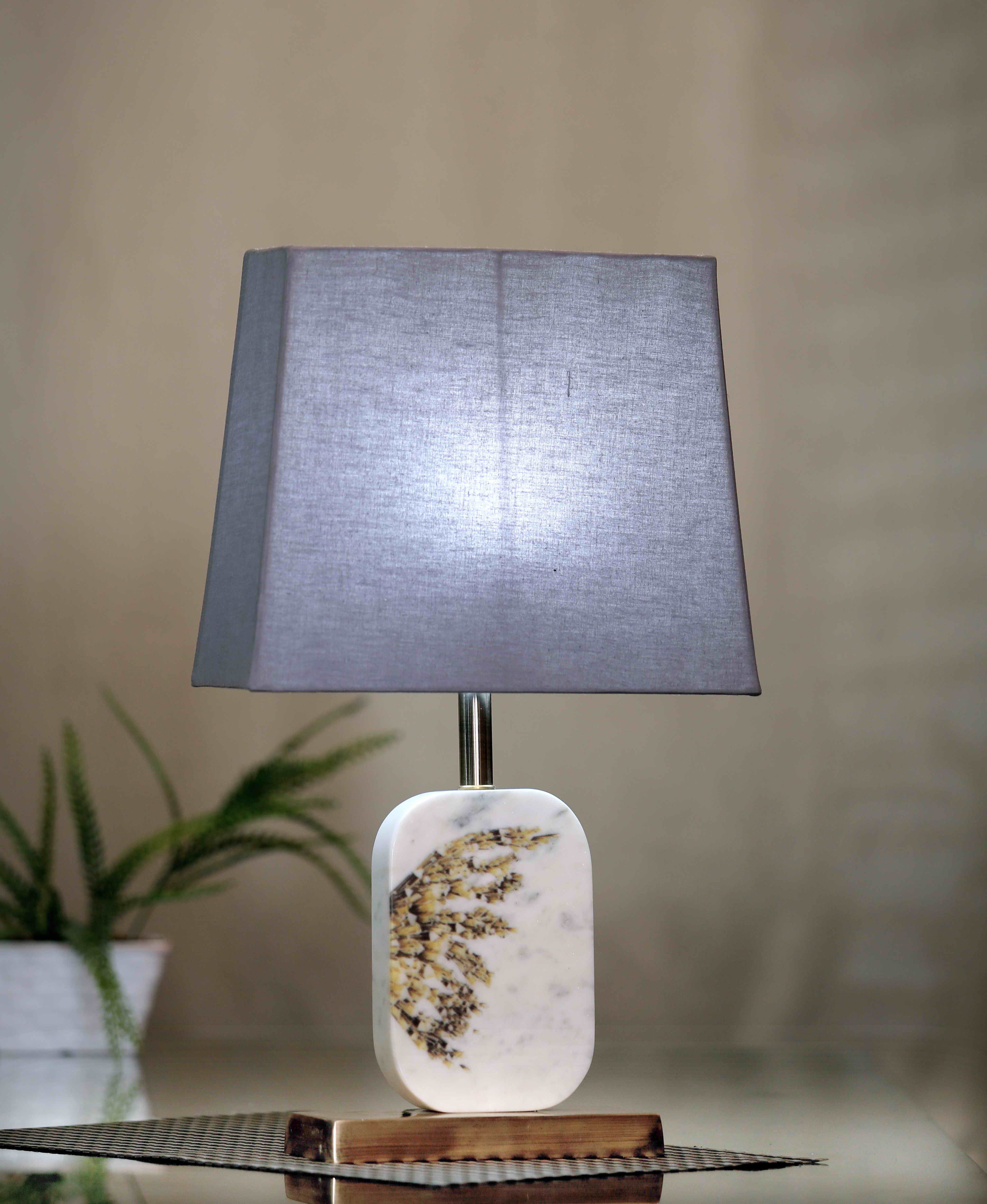 Winged Marble Table Lamp Grey Brass