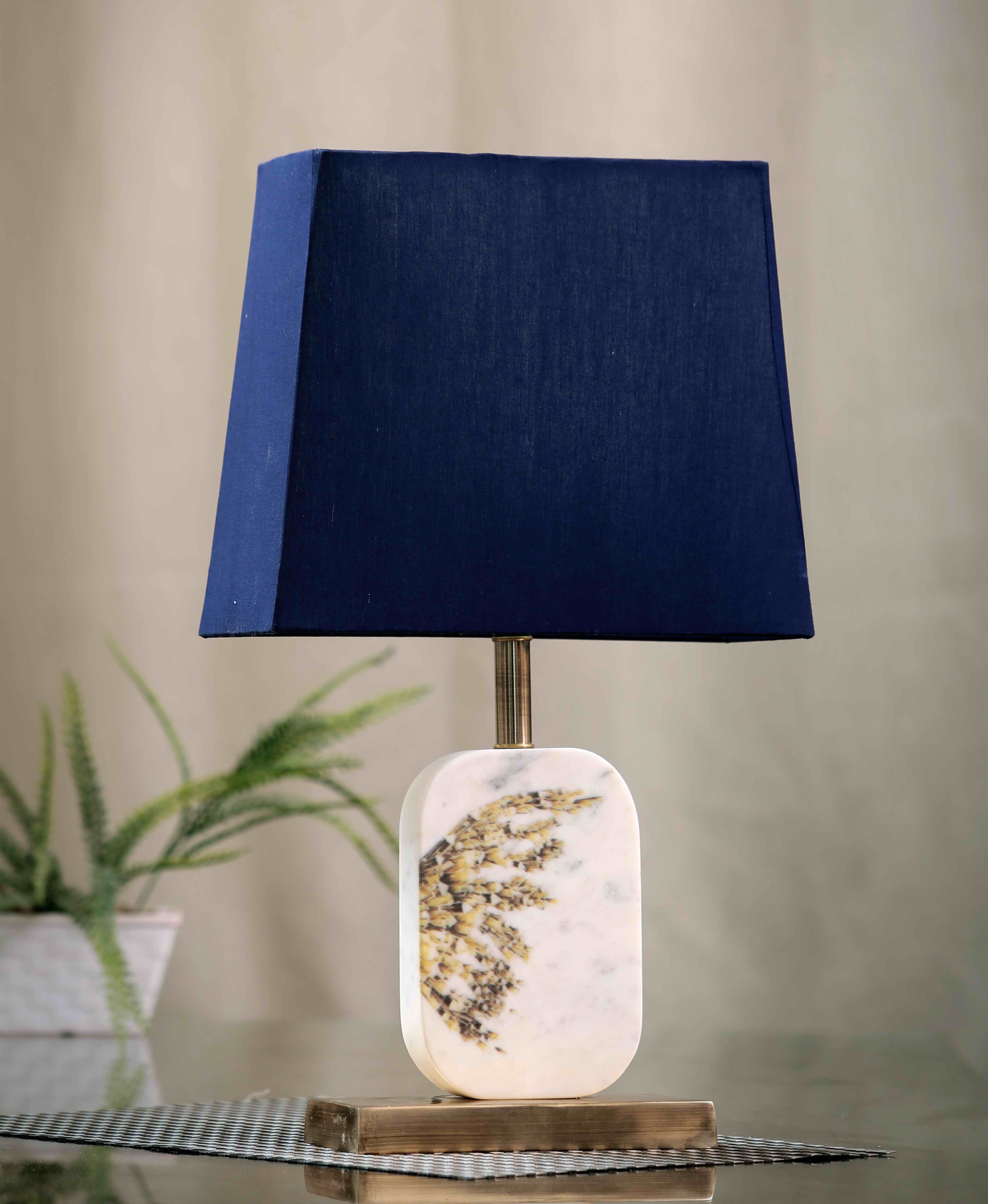 Winged Marble Table Lamp Blue Brass