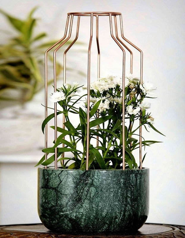 Green Marble Base with Copper Metal Mesh Planter