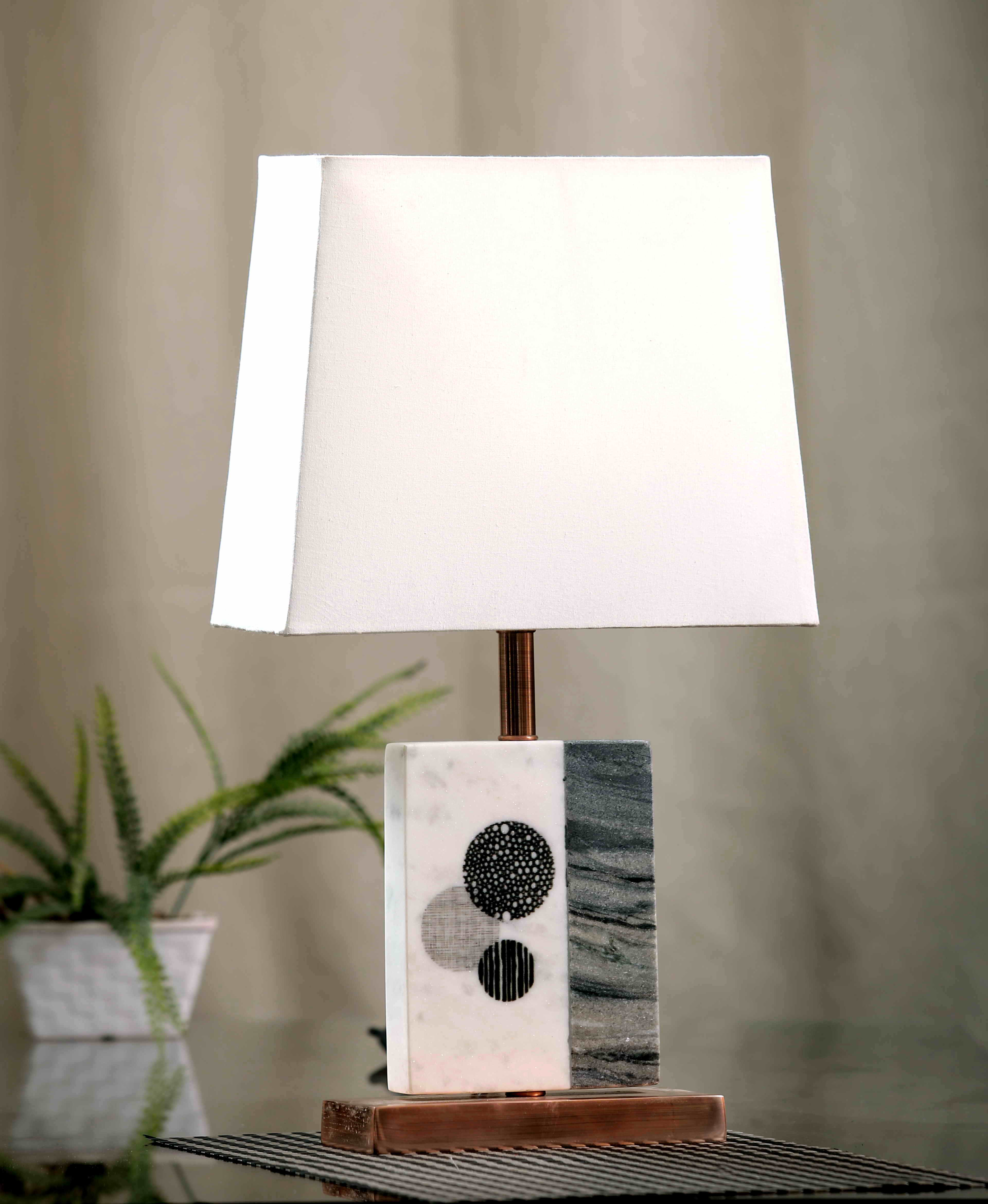 Black and White Marble Table Lamp White Copper Base