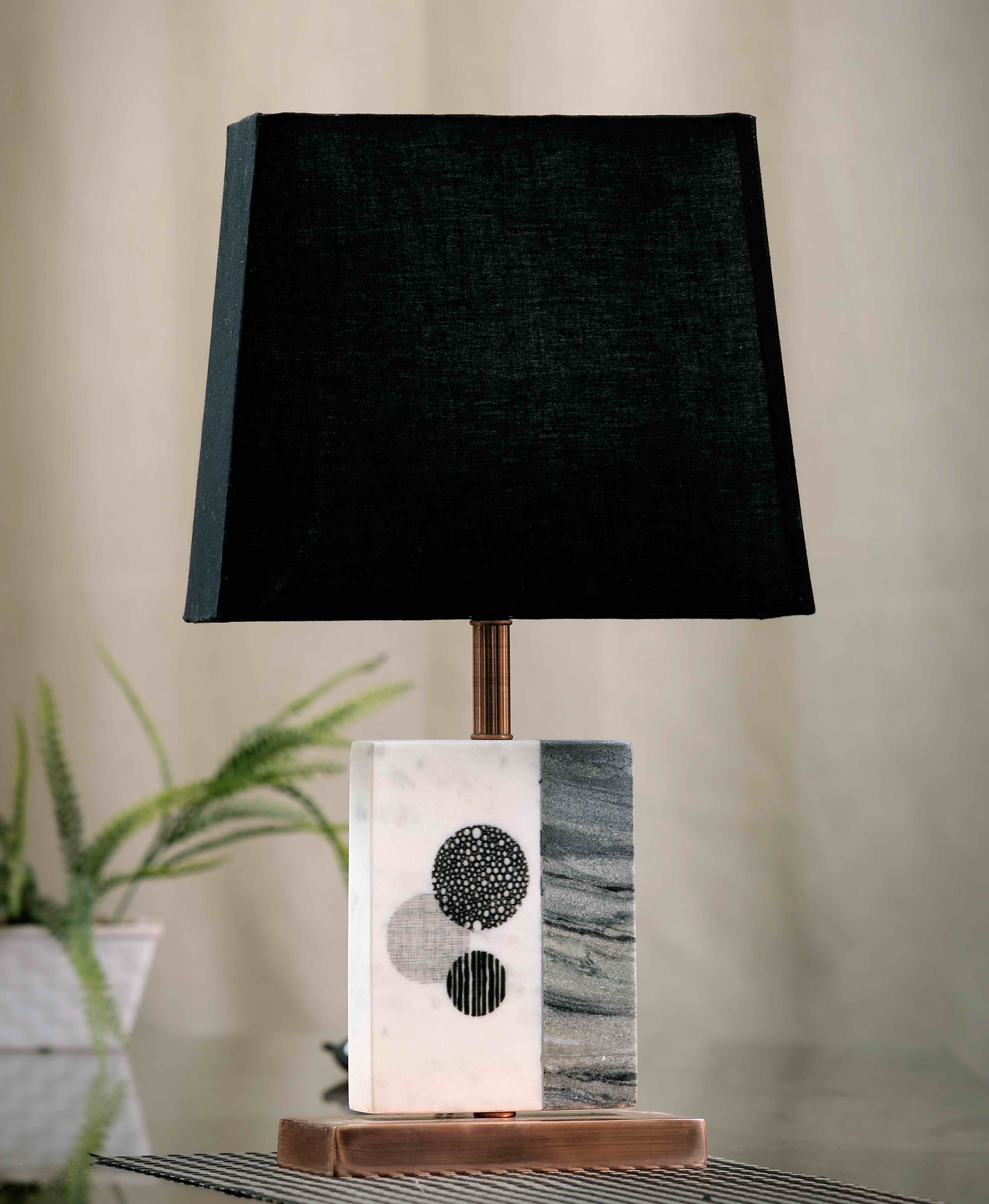 Black and White Marble Table Lamp Black Copper Base