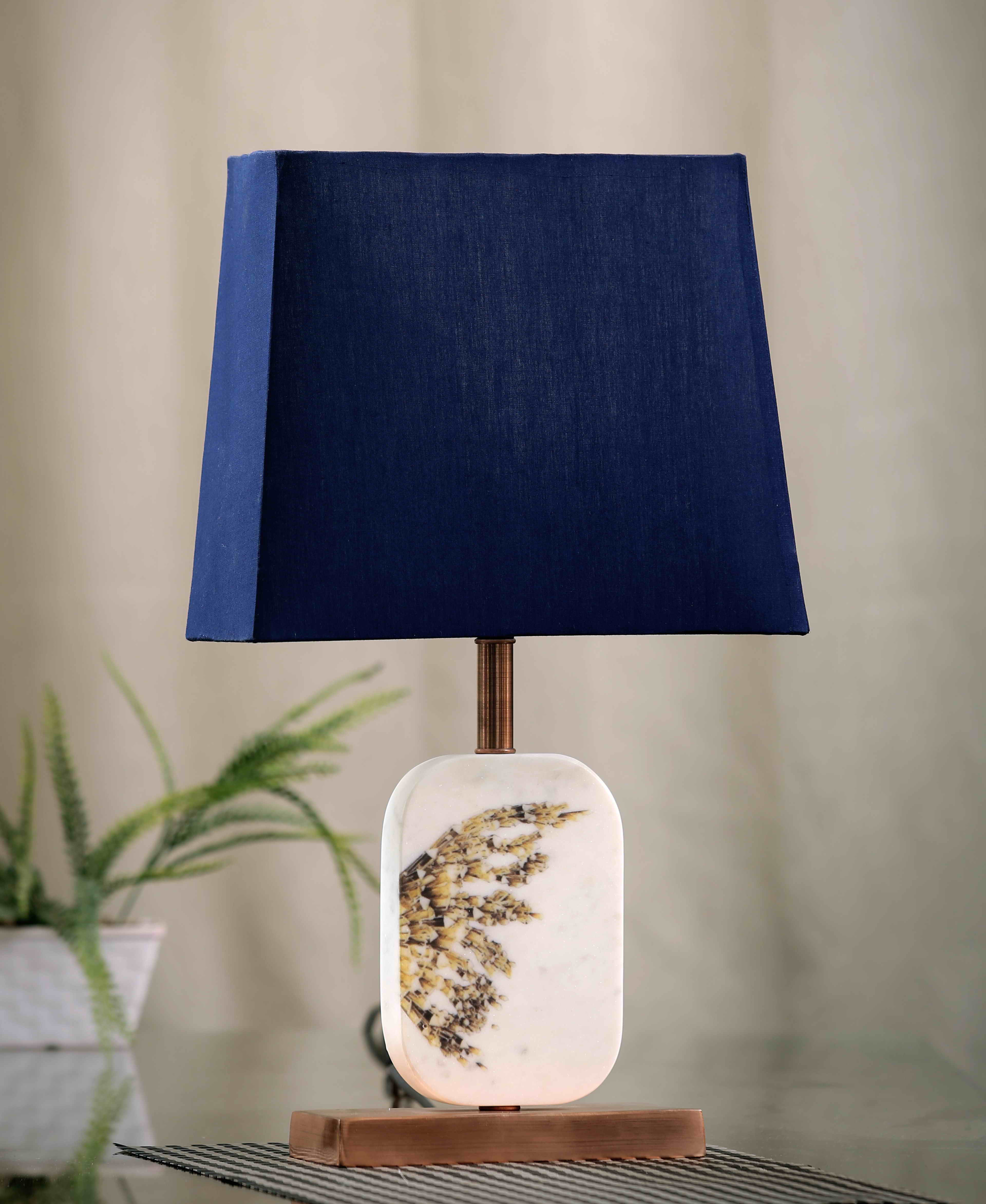 Winged Marble Table Lamp Blue Copper