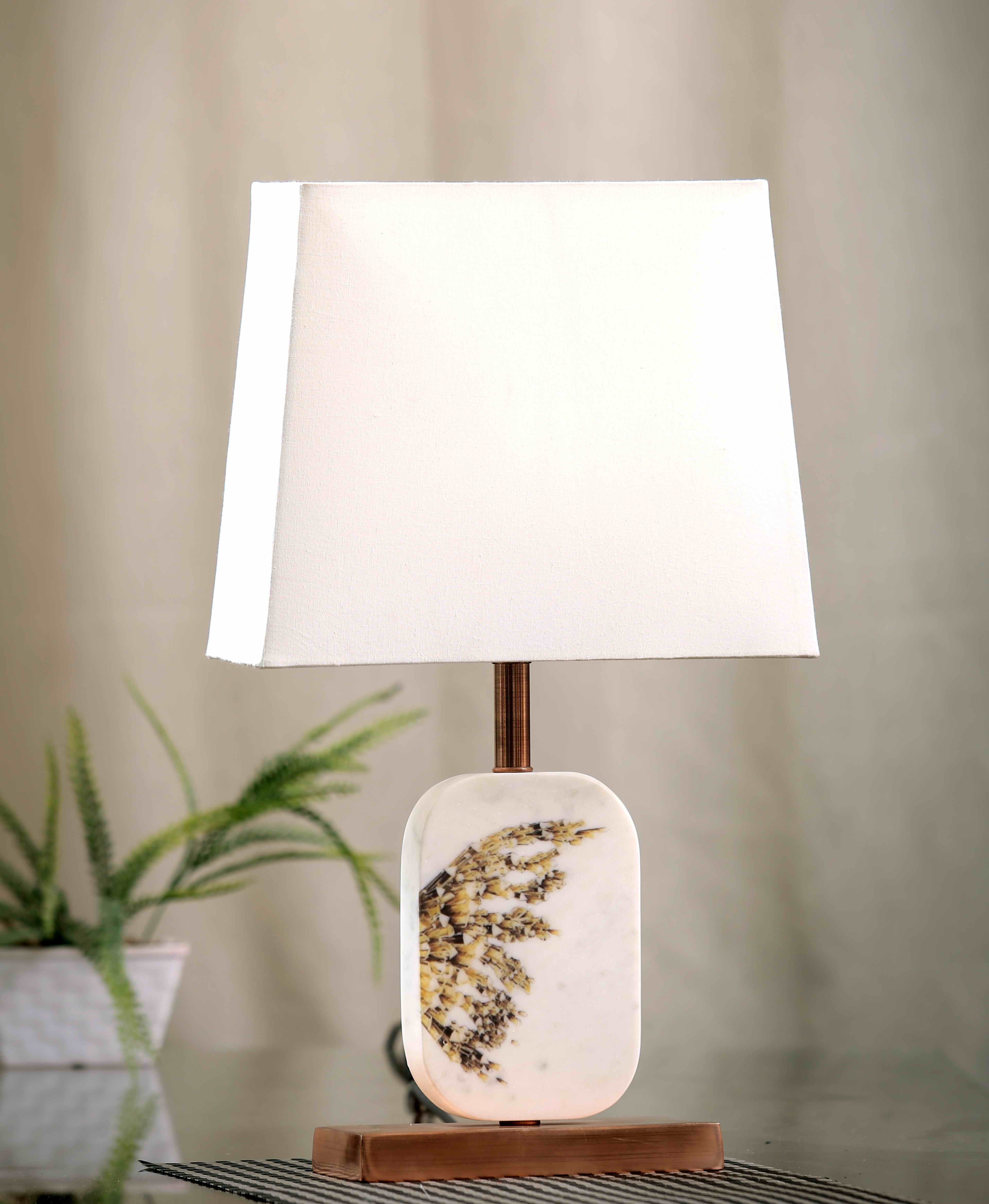 Winged Marble Table Lamp White Copper