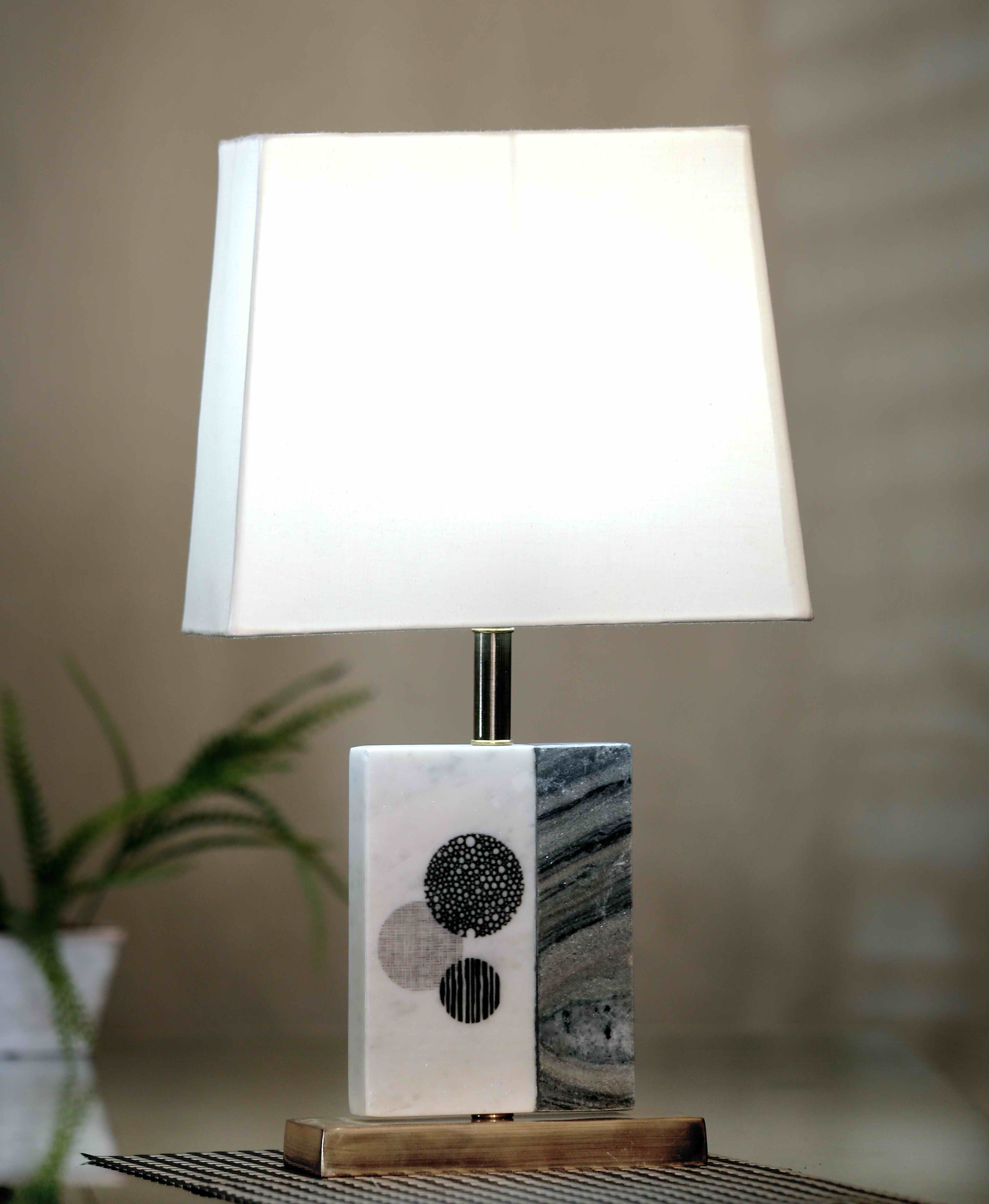Black and White Marble Table Lamp White Brass Base