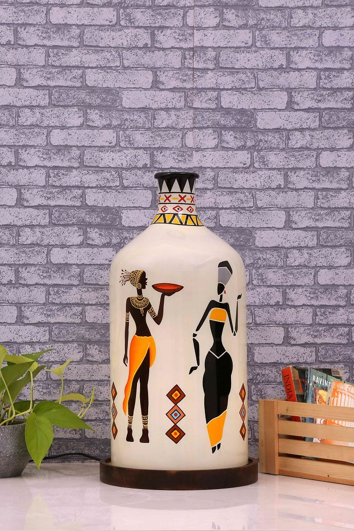 Hand Painted Laurentia White Glass Shade Table Lamp