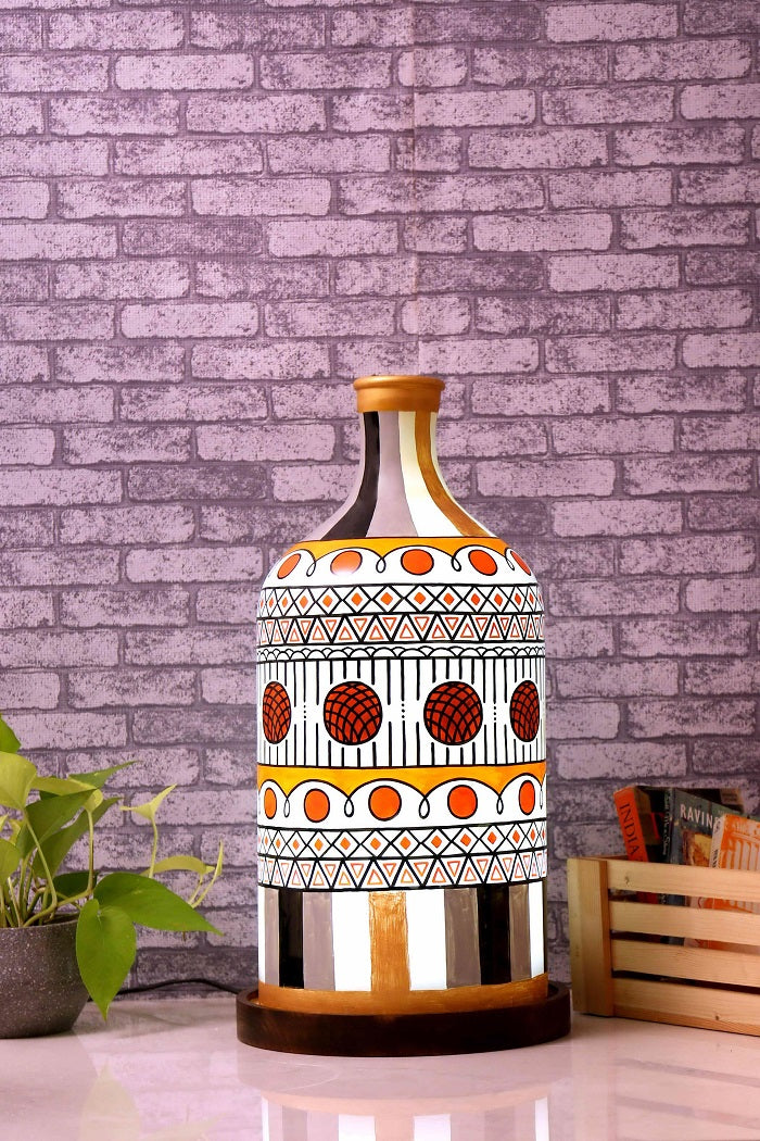Stripe-it-out Hand Painted Glass Shade Table lamp