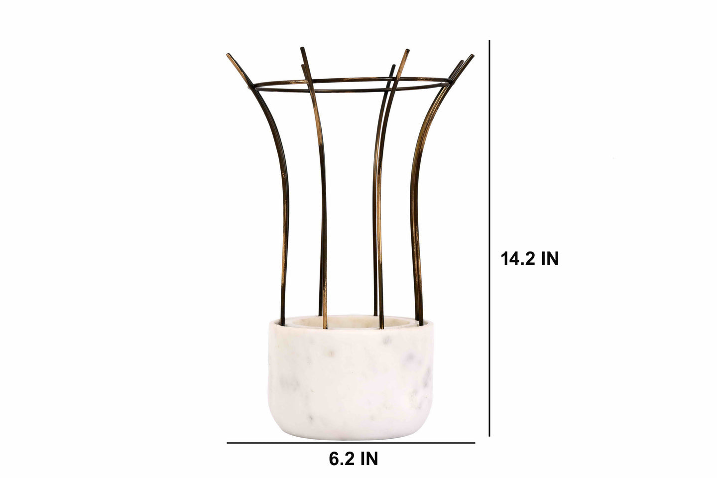 White Marble Base with Brass Antique Metal Reticulation Planter