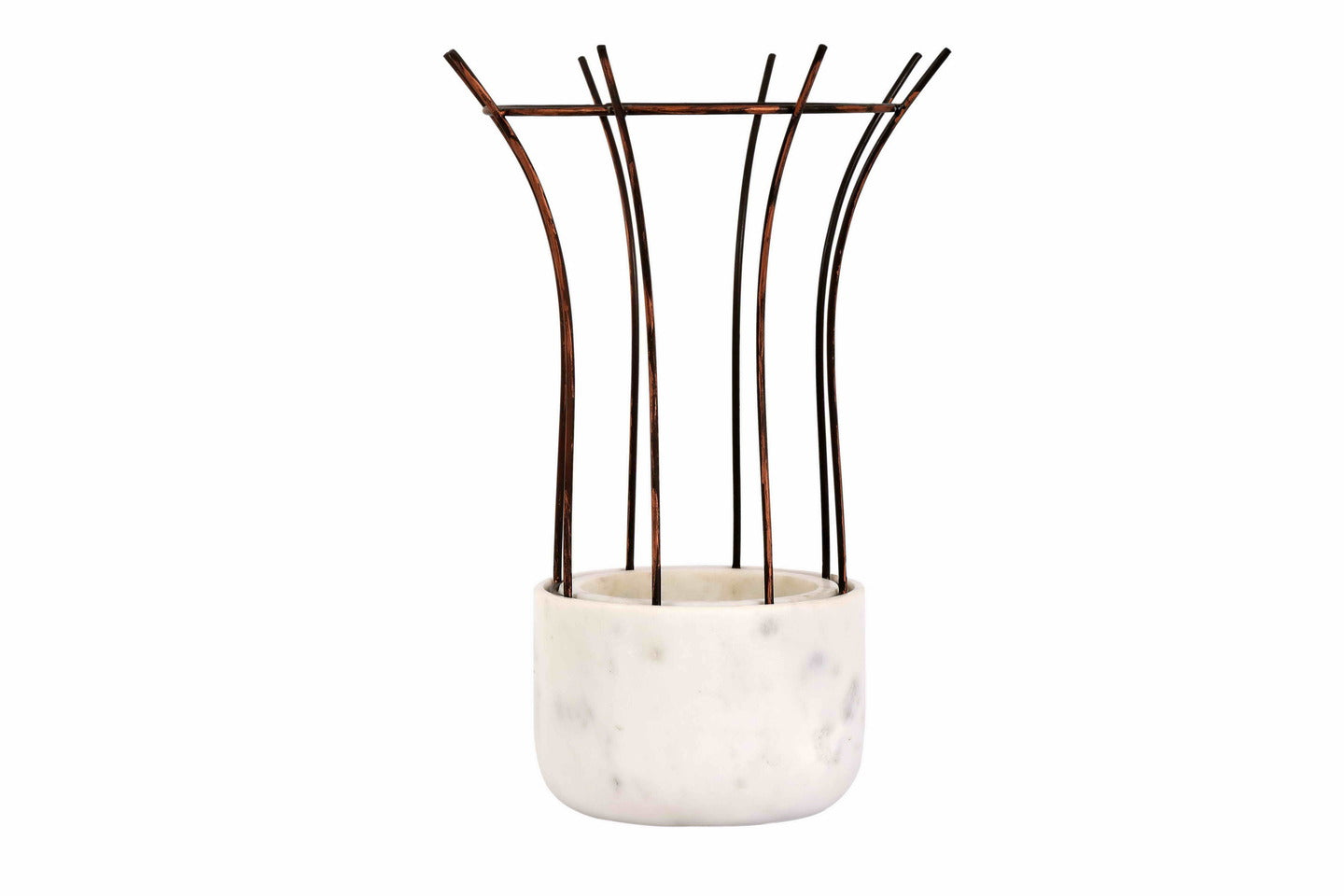 White Marble Base with Copper Antique Metal Reticulation Planter