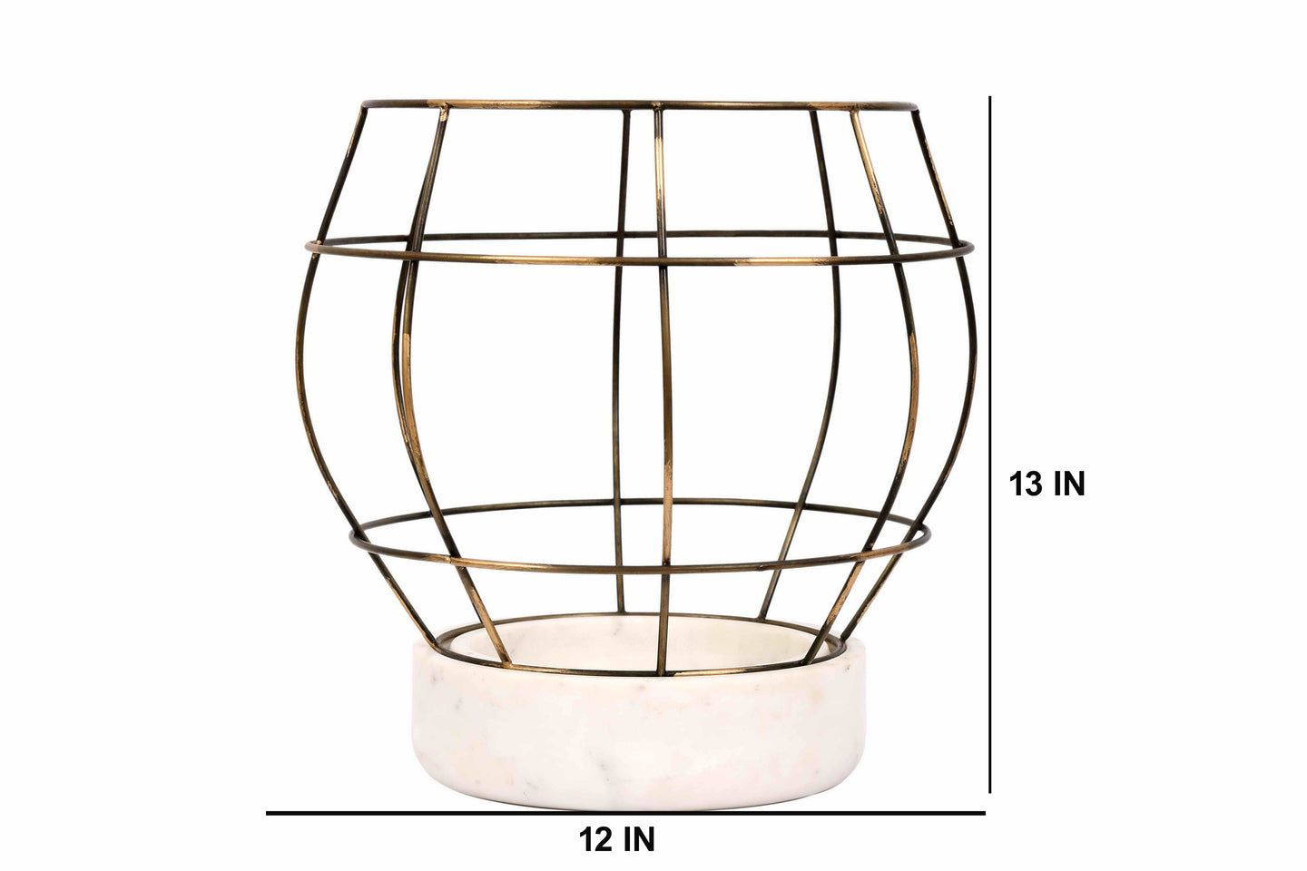 White Marble Base with Brass Antique Metal Net Planter