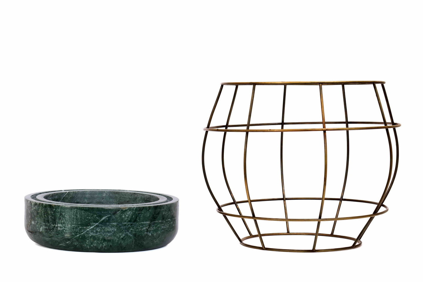 Green Marble Base with Brass Antique Metal Net Planter